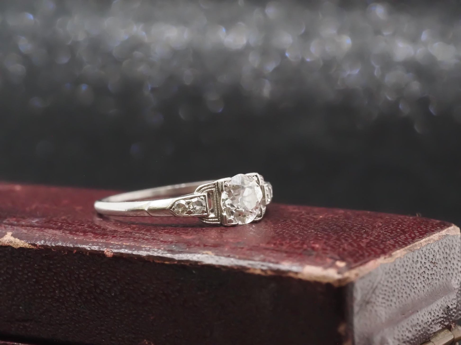 Estate Art Deco Platinum Old Mine Diamond Engagement Ring - VHK#374a