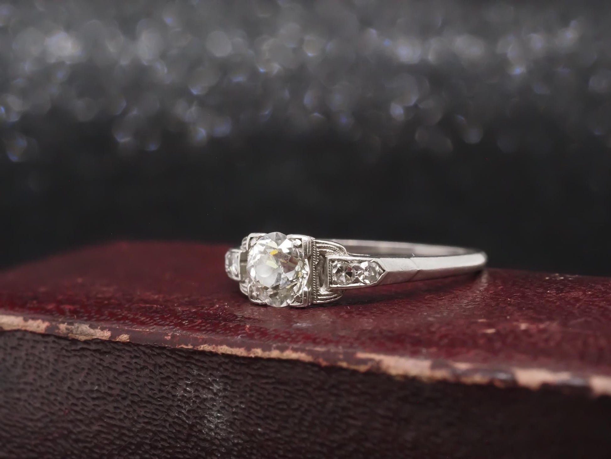 Estate Art Deco Platinum Old Mine Diamond Engagement Ring - VHK#374a