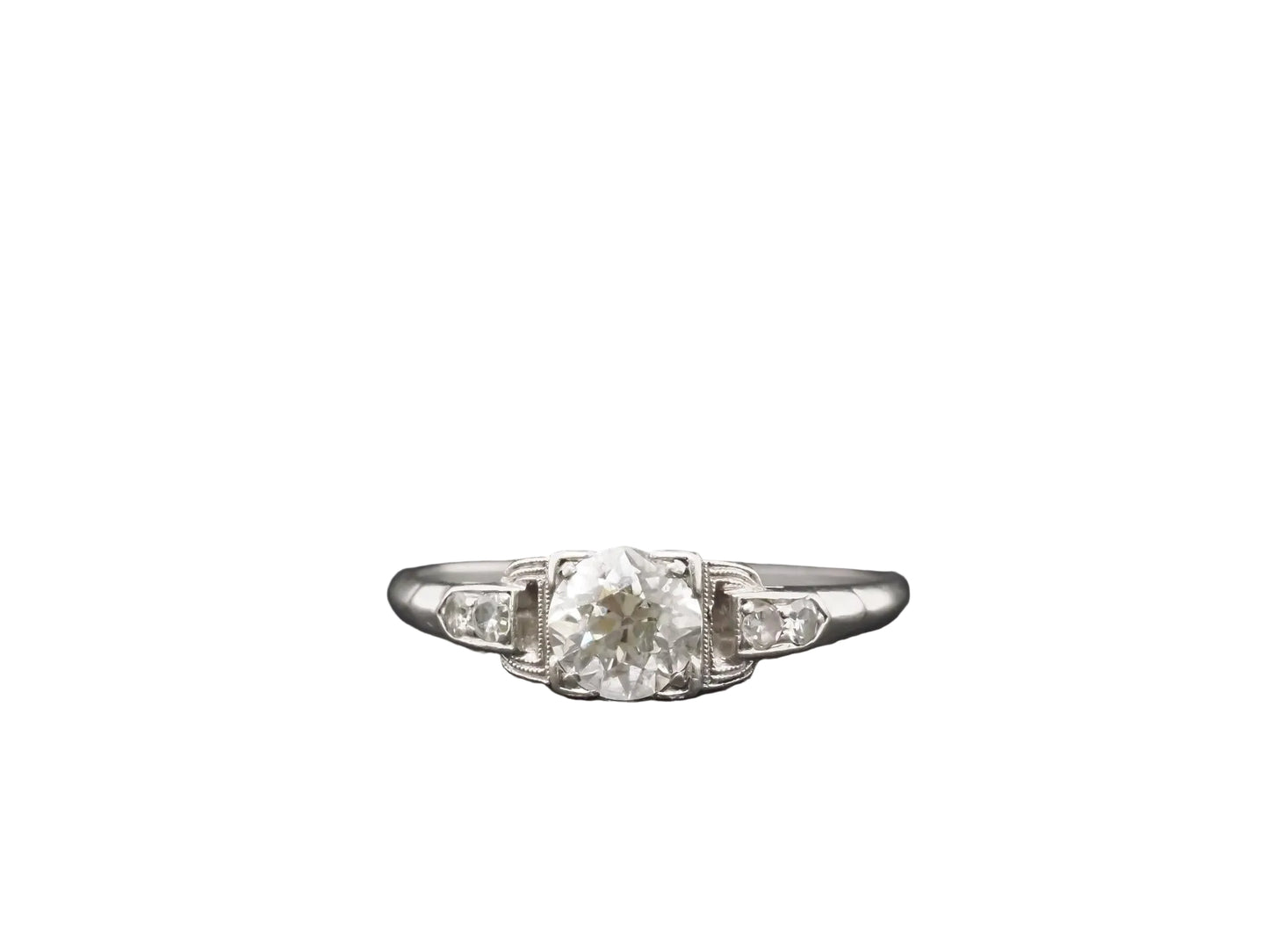 Estate Art Deco Platinum Old Mine Diamond Engagement Ring - VHK#374a