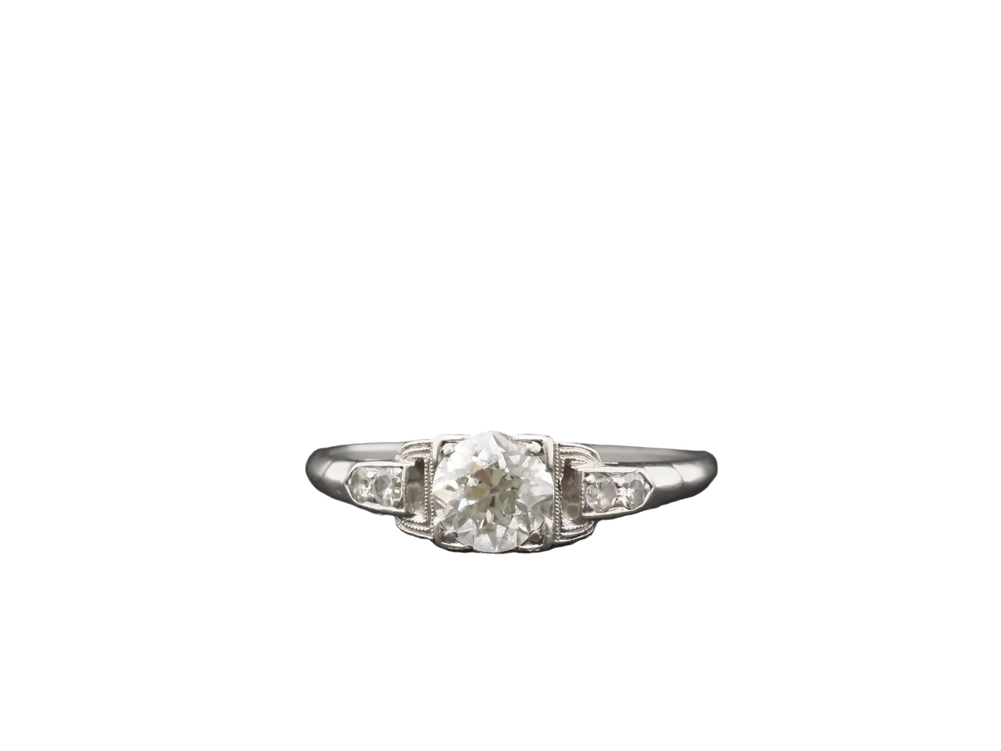 Estate Art Deco Platinum Old Mine Diamond Engagement Ring - VHK#374a