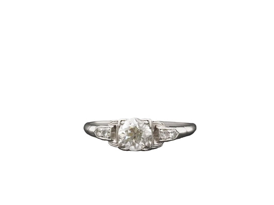 Estate Art Deco Platinum Old Mine Diamond Engagement Ring - VHK#374a