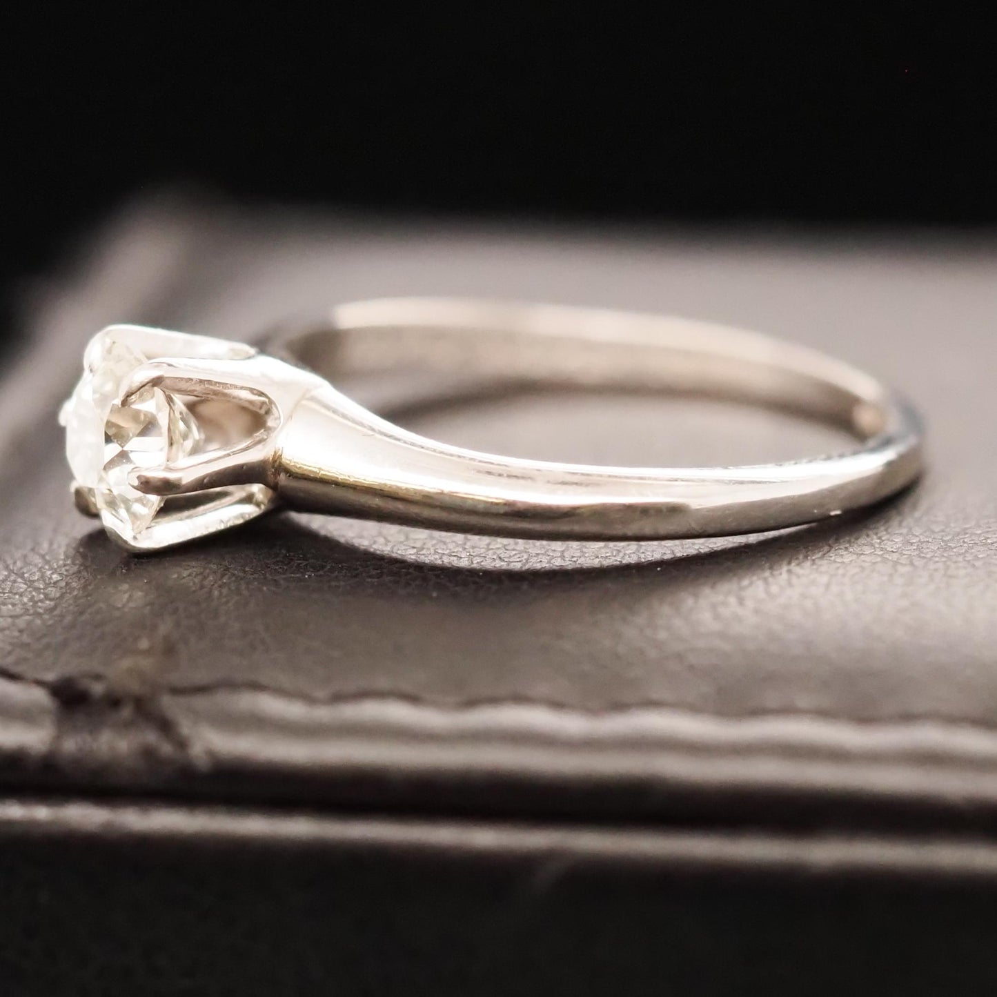 1946 Engraved Platinum Art Deco .65ct Old European Brilliant Engagement Ring -