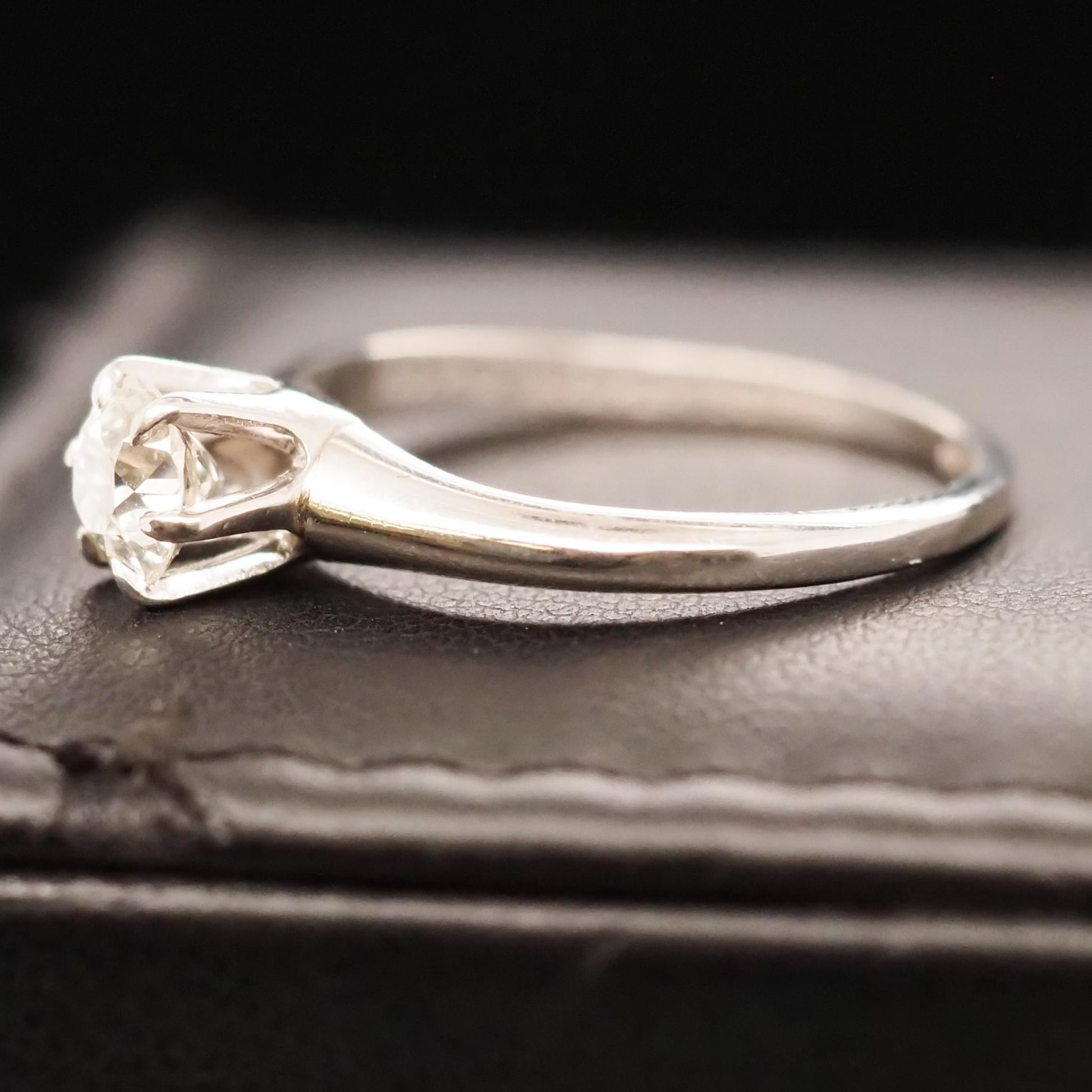 1946 Engraved Platinum Art Deco .65ct Old European Brilliant Engagement Ring -