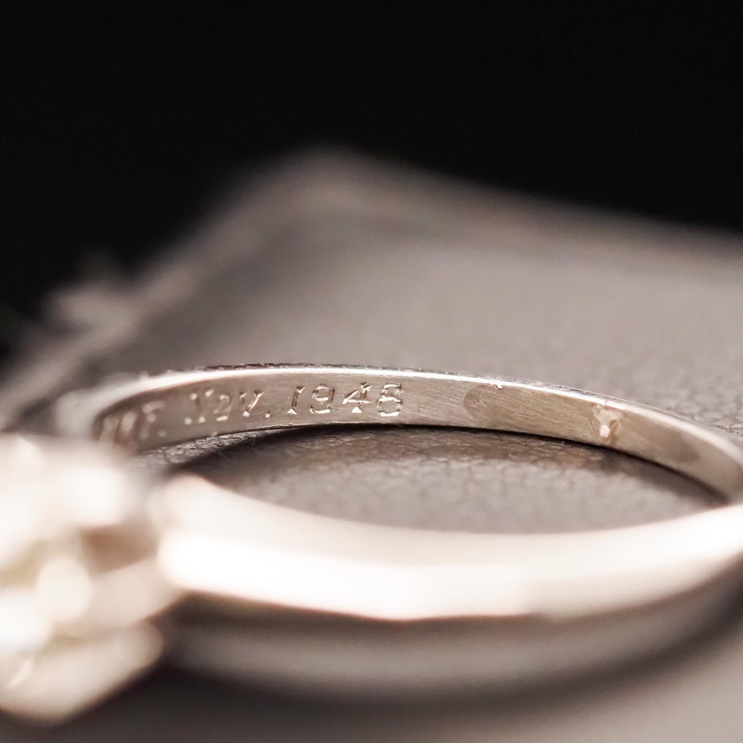 1946 Engraved Platinum Art Deco .65ct Old European Brilliant Engagement Ring -
