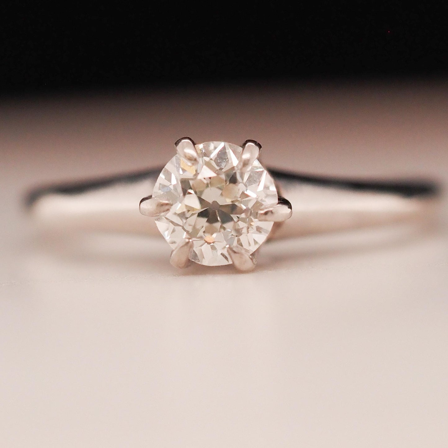 1946 Engraved Platinum Art Deco .65ct Old European Brilliant Engagement Ring -