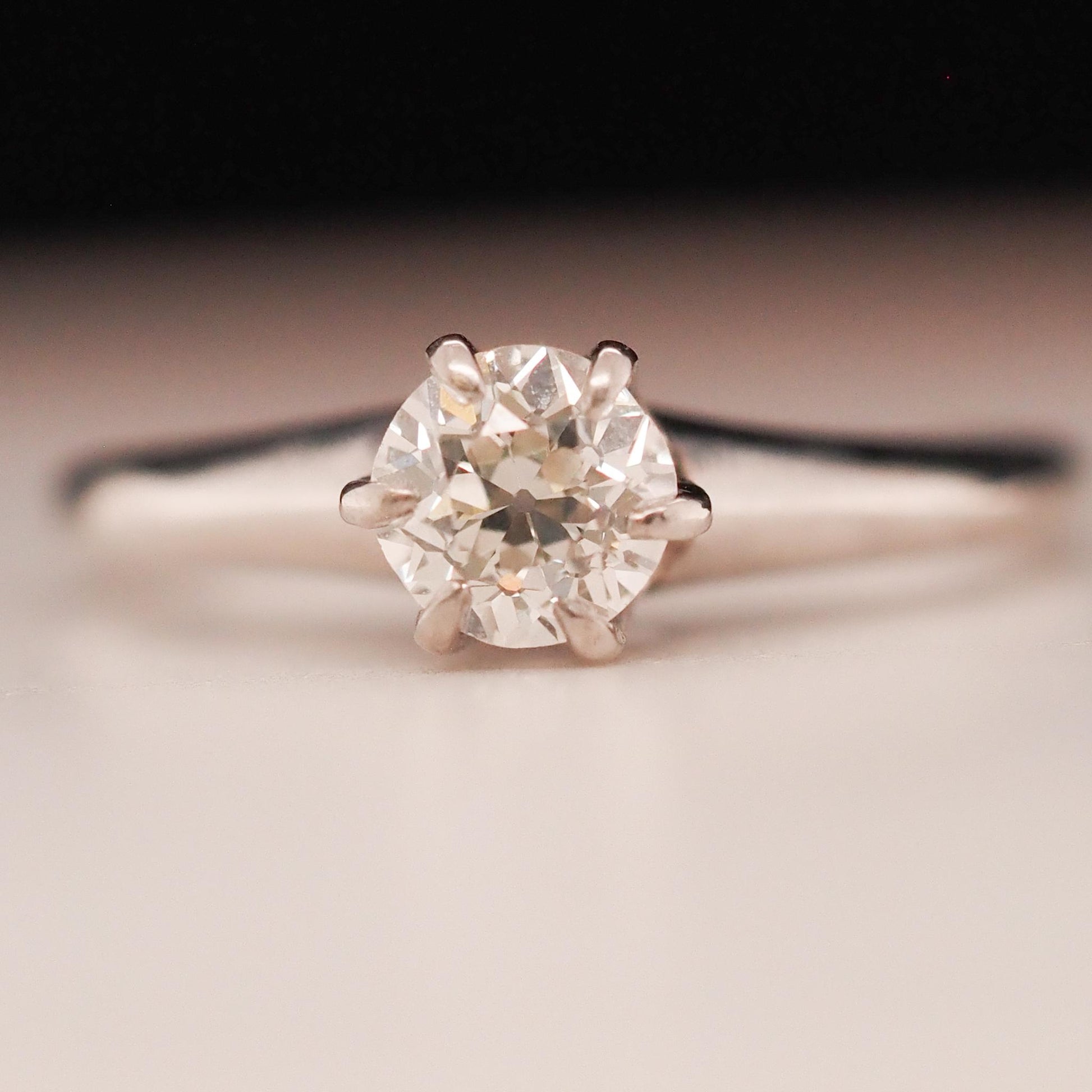 1946 Engraved Platinum Art Deco .65ct Old European Brilliant Engagement Ring -