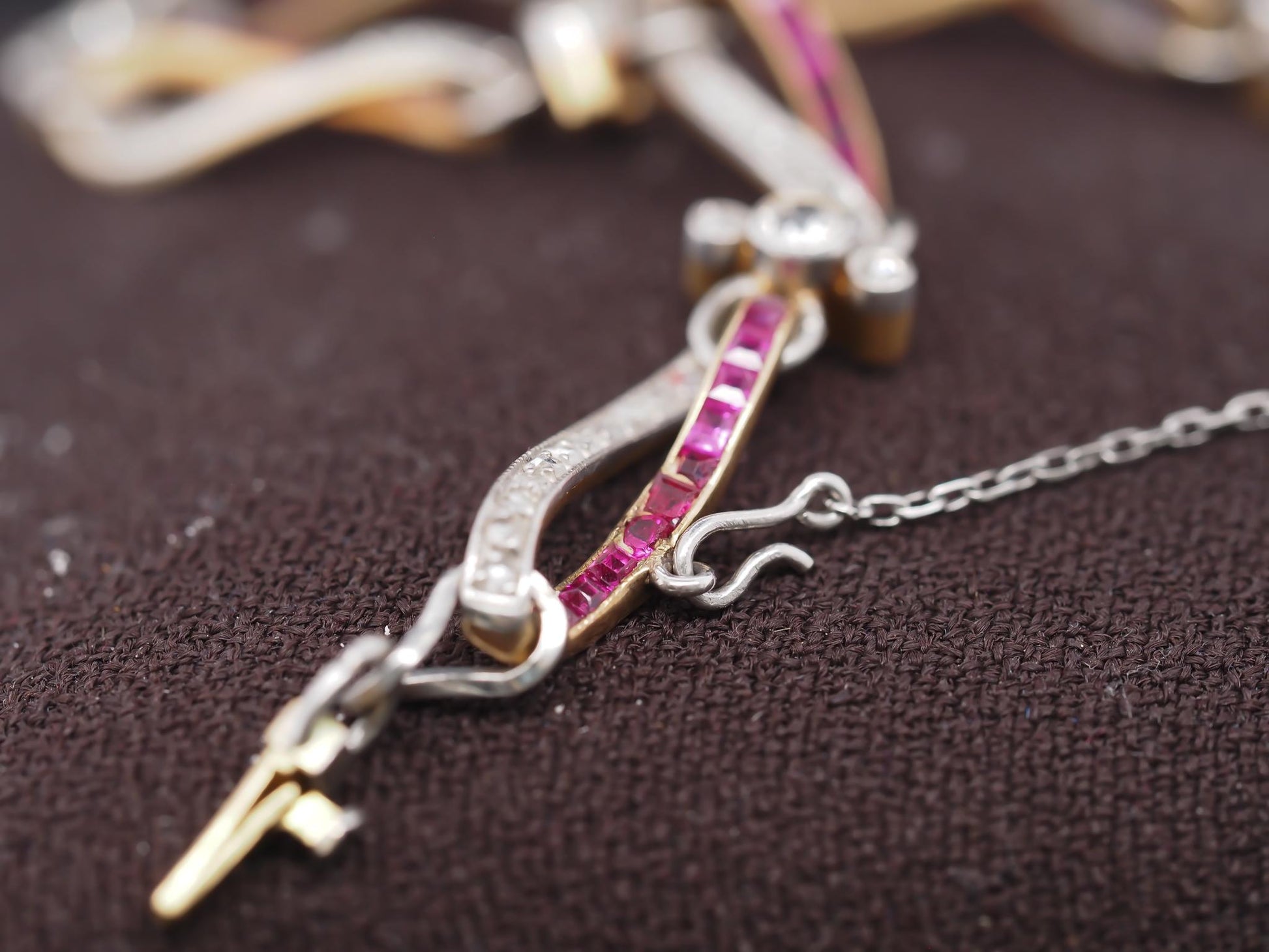 Edwardian Platinum and Gold Bracelet with Rose Cut Diamonds and Ruby - VHK#1006