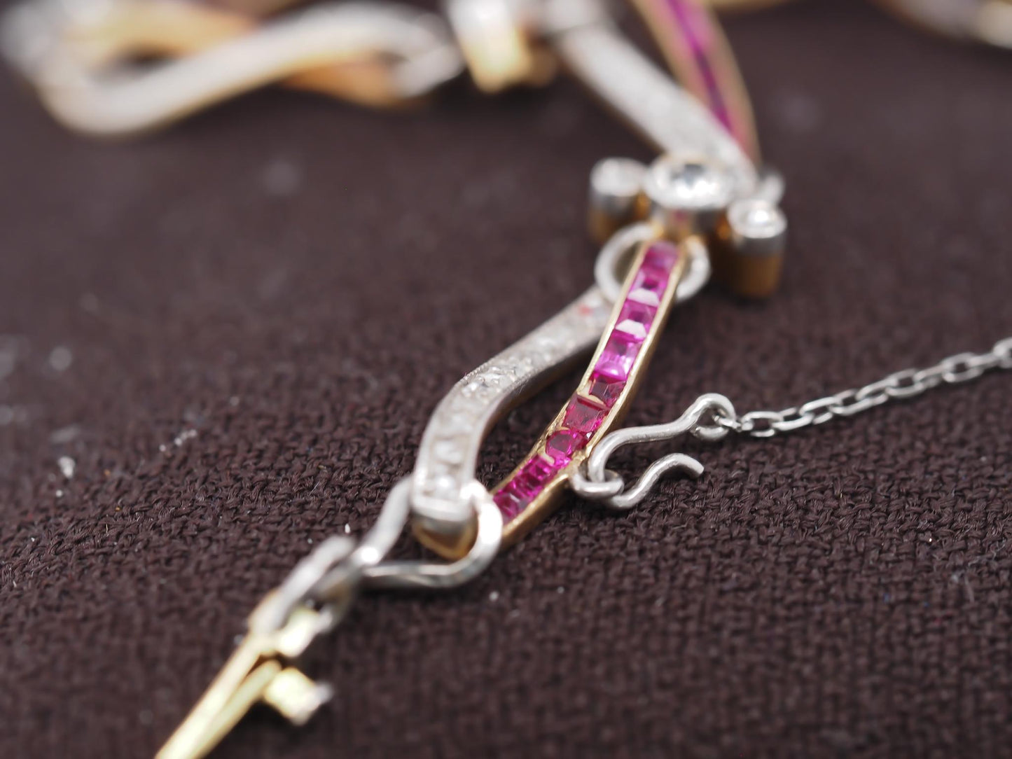 Edwardian Platinum and Gold Bracelet with Rose Cut Diamonds and Ruby - VHK#1006