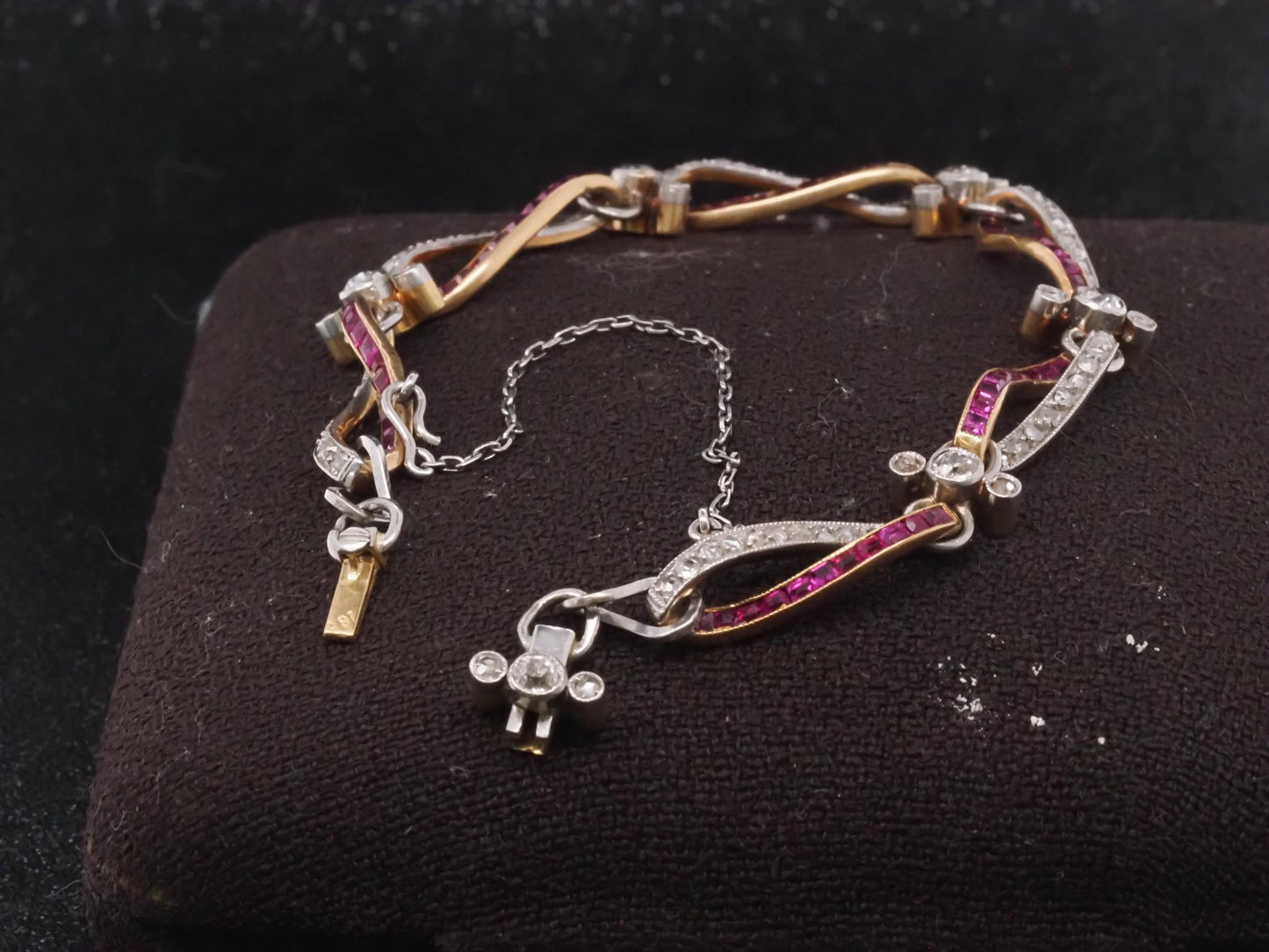 Edwardian Platinum and Gold Bracelet with Rose Cut Diamonds and Ruby - VHK#1006