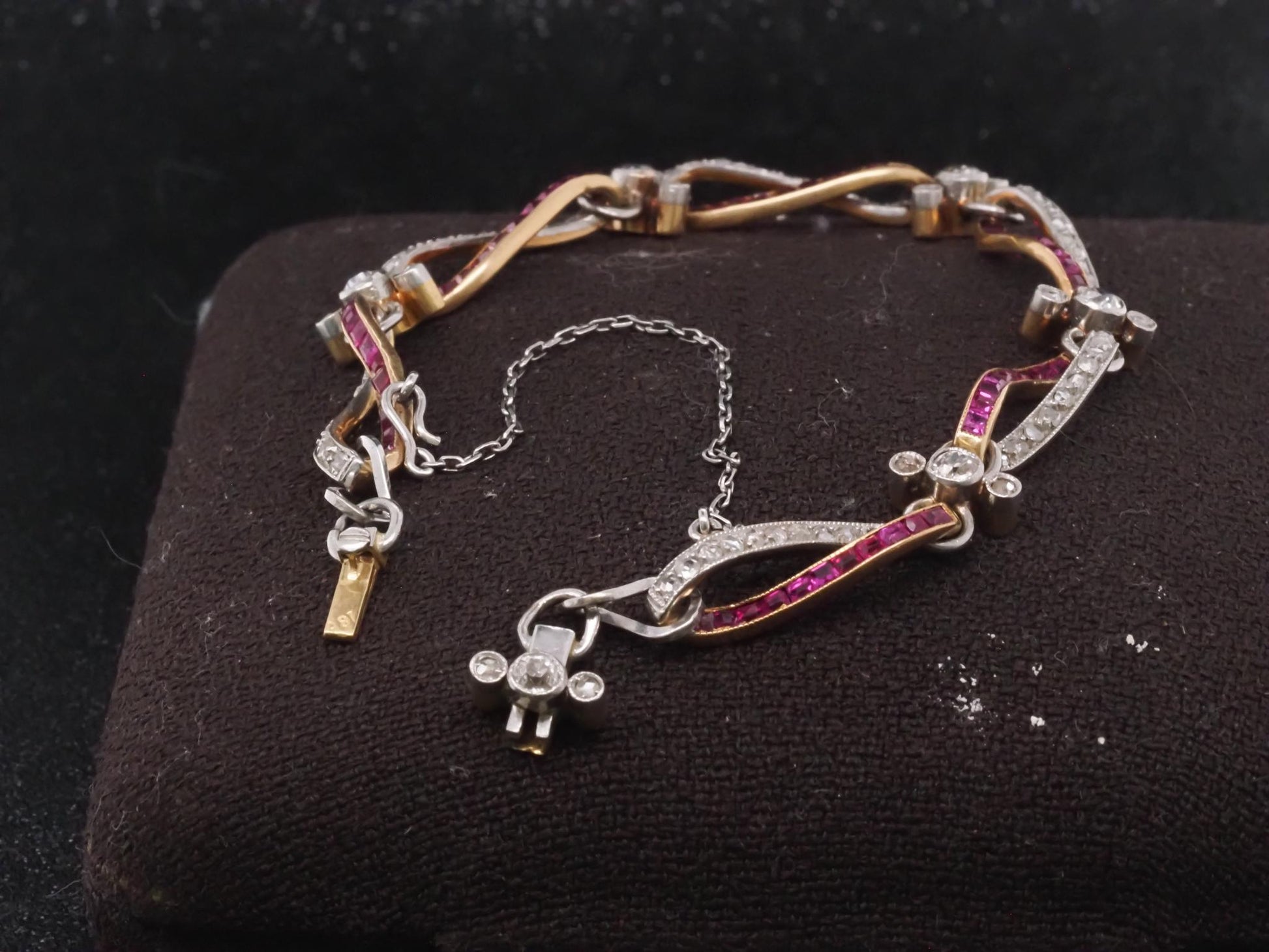 Edwardian Platinum and Gold Bracelet with Rose Cut Diamonds and Ruby - VHK#1006