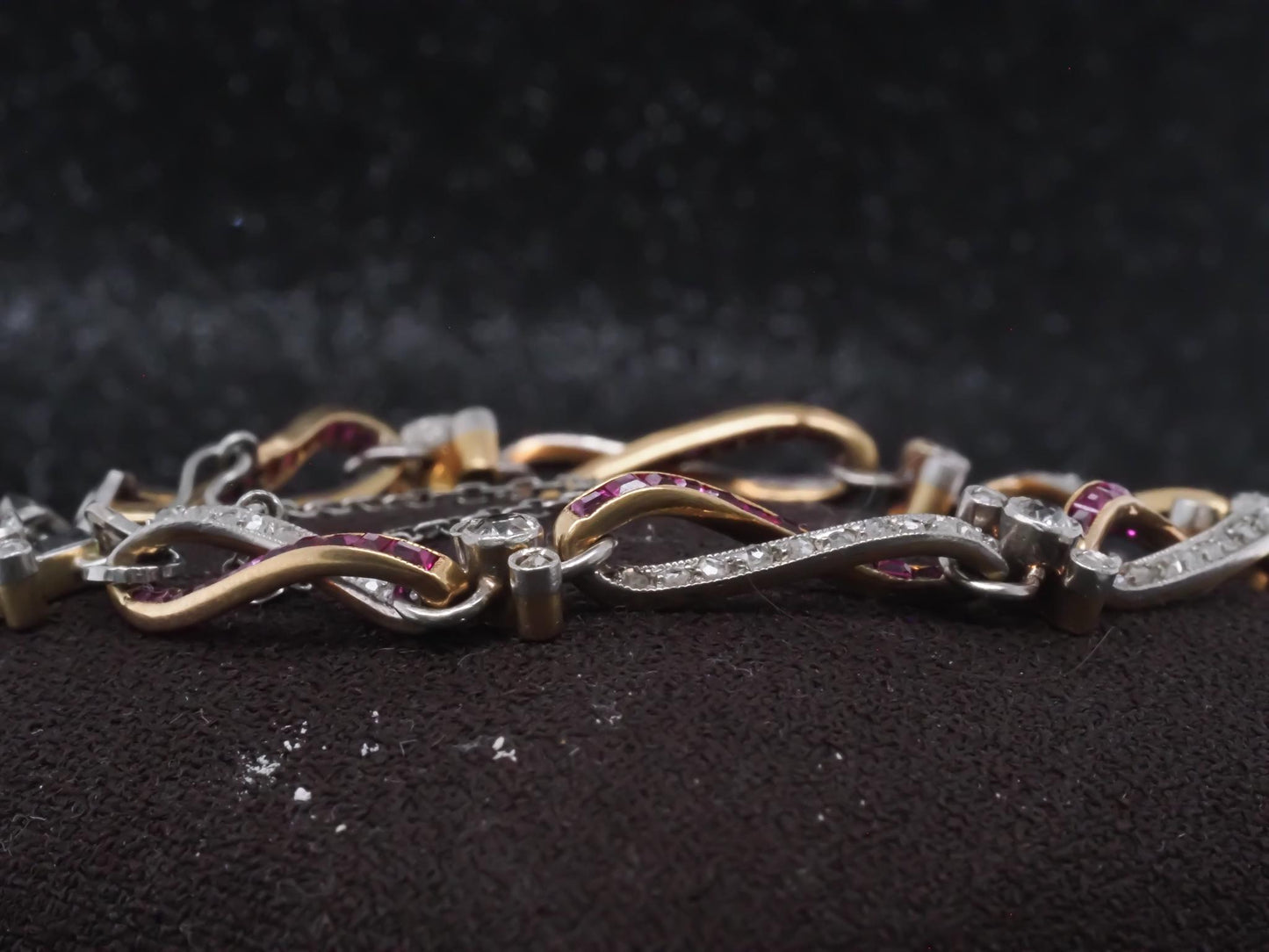 Edwardian Platinum and Gold Bracelet with Rose Cut Diamonds and Ruby - VHK#1006