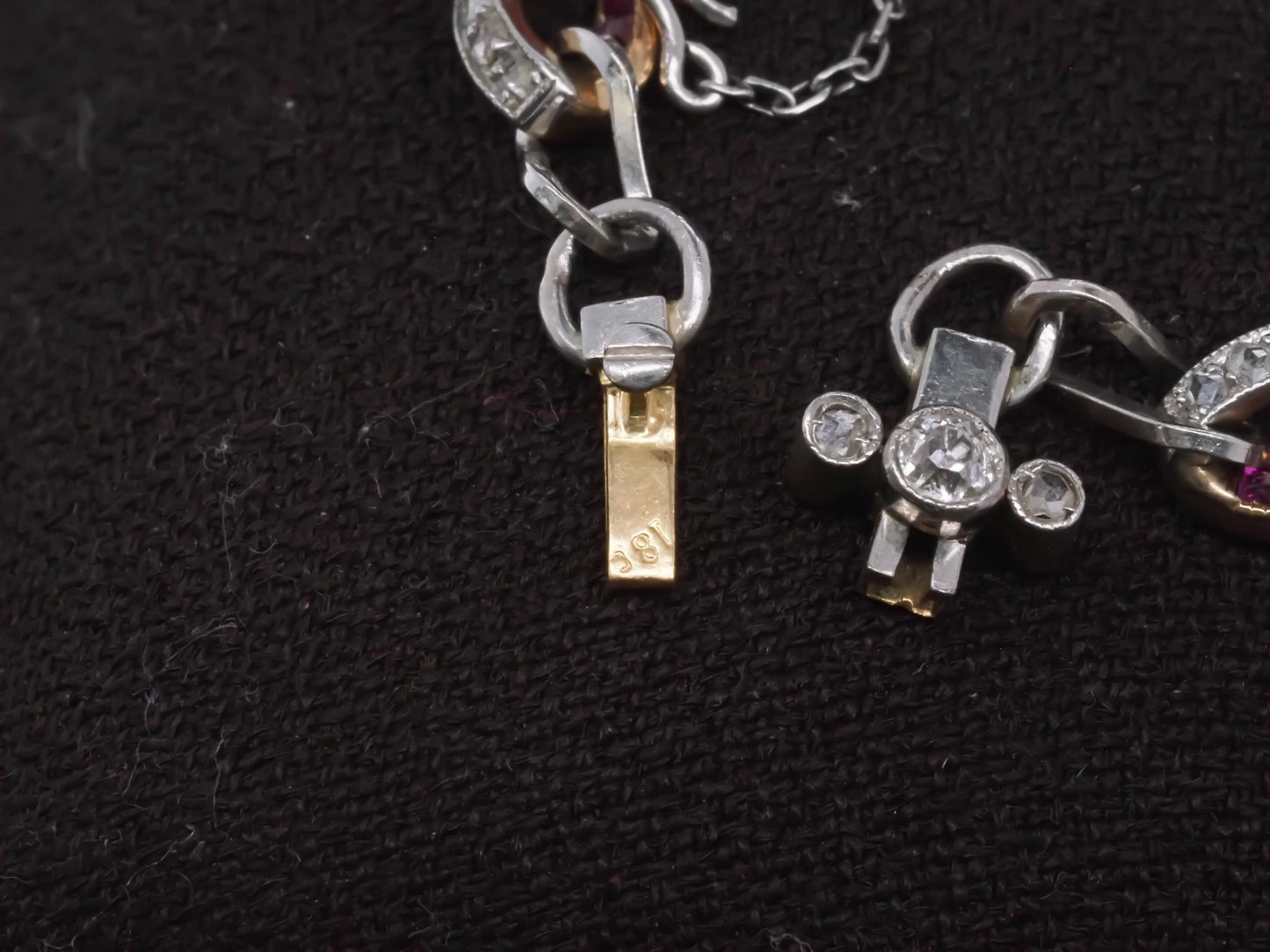 Edwardian Platinum and Gold Bracelet with Rose Cut Diamonds and Ruby - VHK#1006