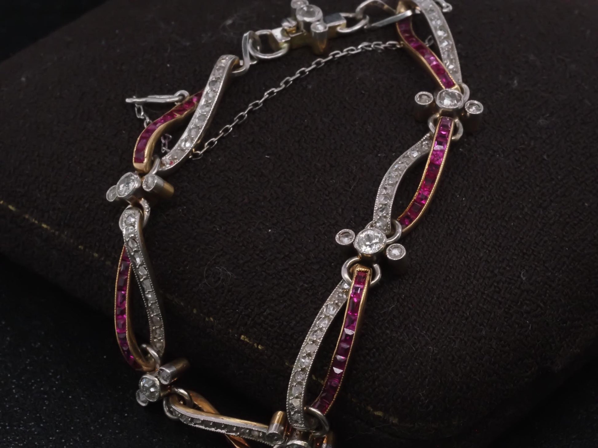 Edwardian Platinum and Gold Bracelet with Rose Cut Diamonds and Ruby - VHK#1006