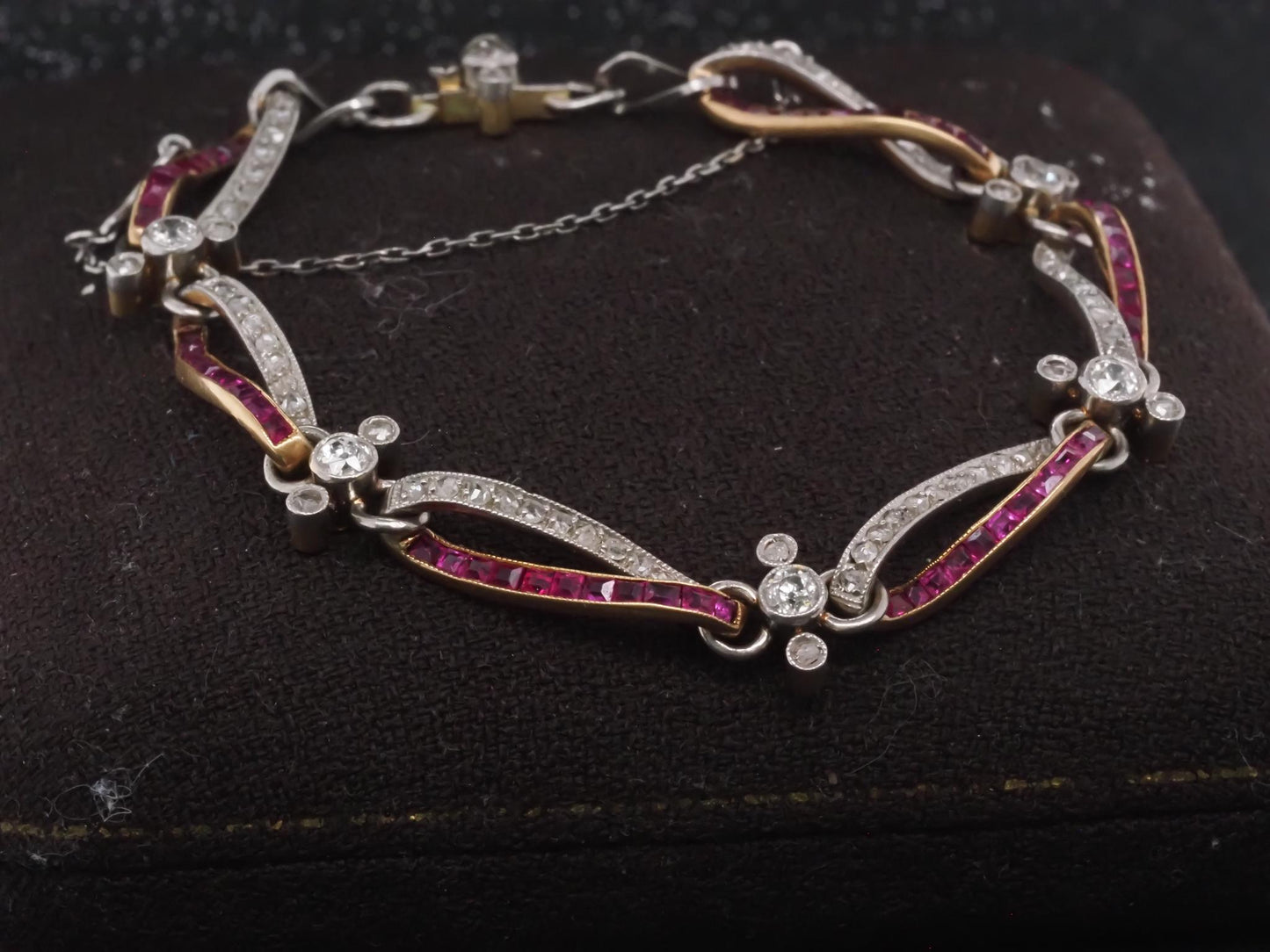 Edwardian Platinum and Gold Bracelet with Rose Cut Diamonds and Ruby - VHK#1006