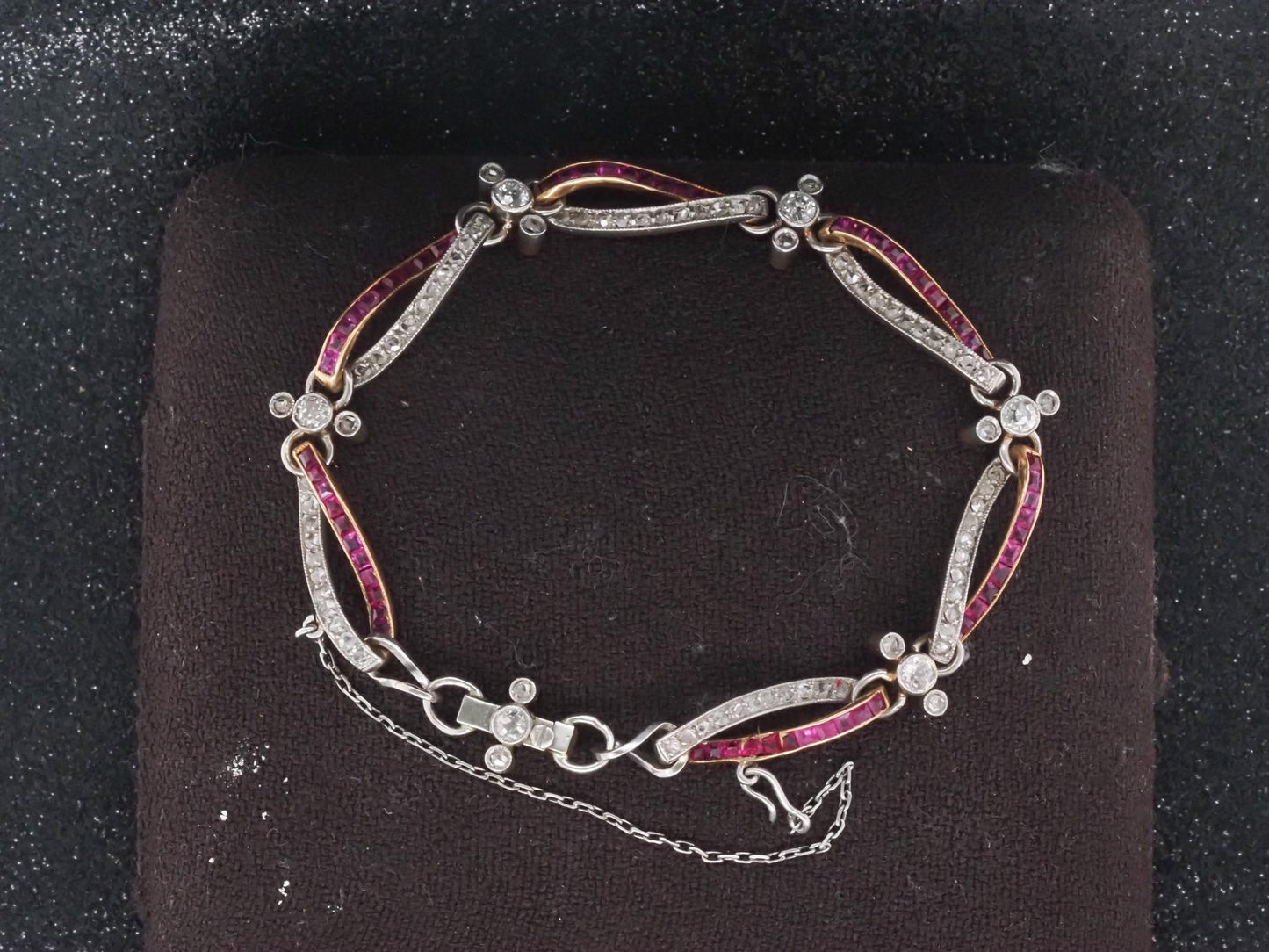 Edwardian Platinum and Gold Bracelet with Rose Cut Diamonds and Ruby - VHK#1006