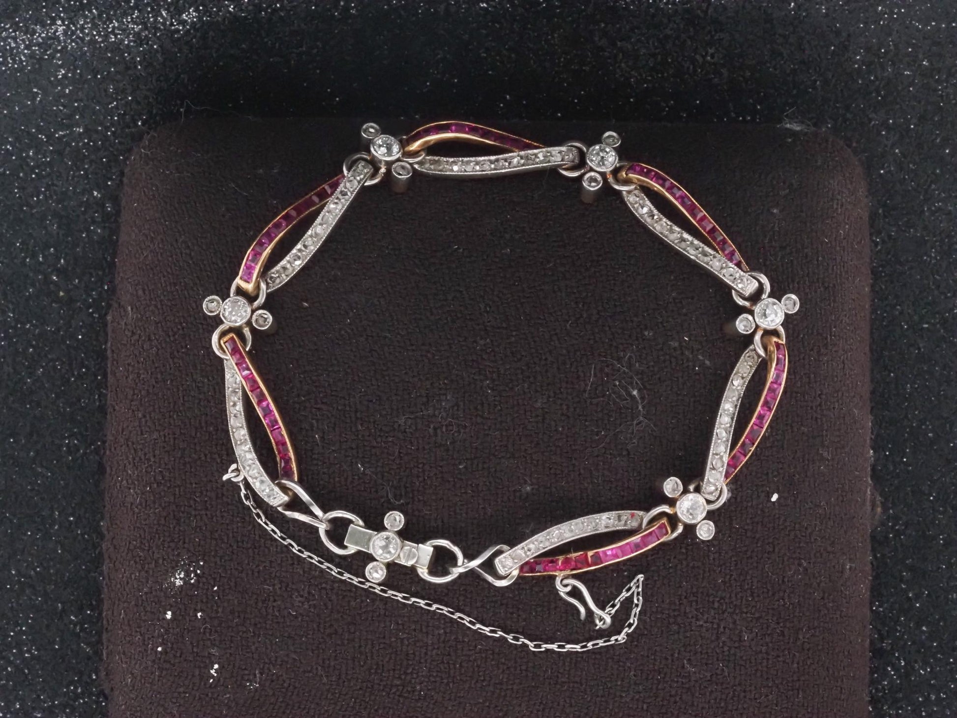 Edwardian Platinum and Gold Bracelet with Rose Cut Diamonds and Ruby - VHK#1006