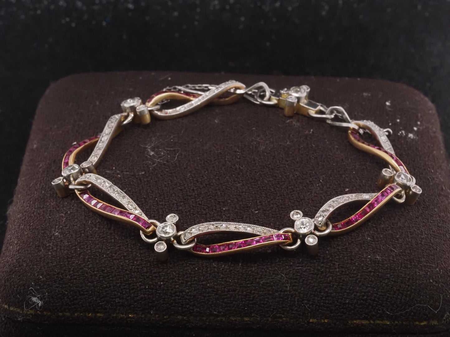 Edwardian Platinum and Gold Bracelet with Rose Cut Diamonds and Ruby - VHK#1006