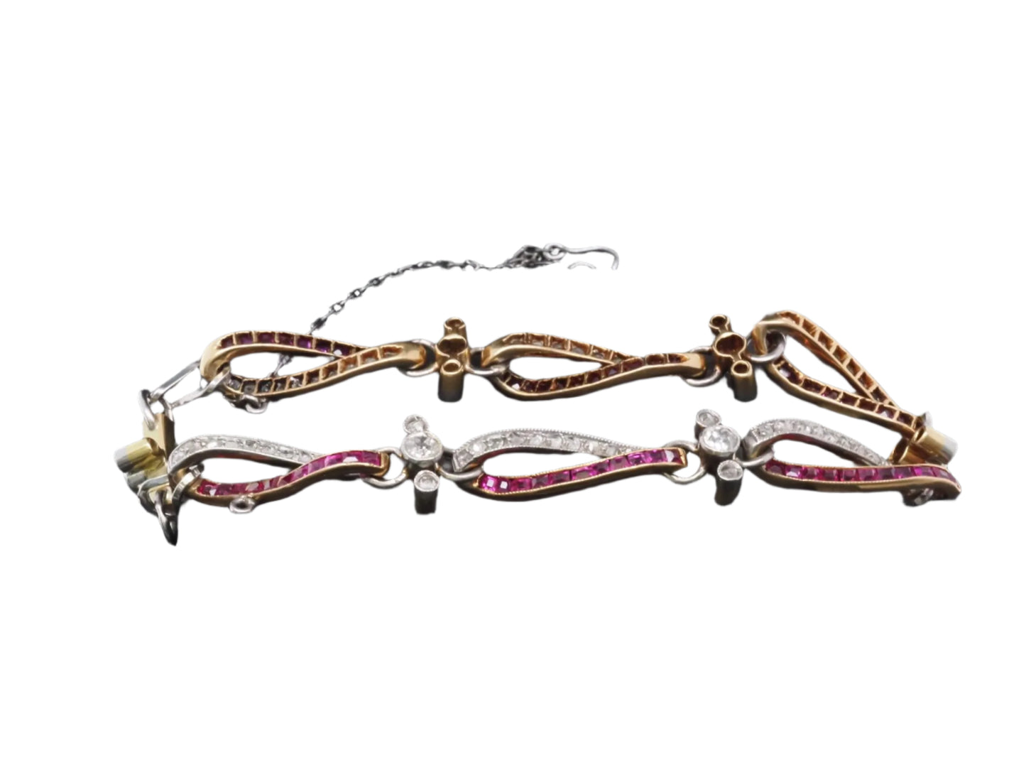 Edwardian Platinum and Gold Bracelet with Rose Cut Diamonds and Ruby - VHK#1006