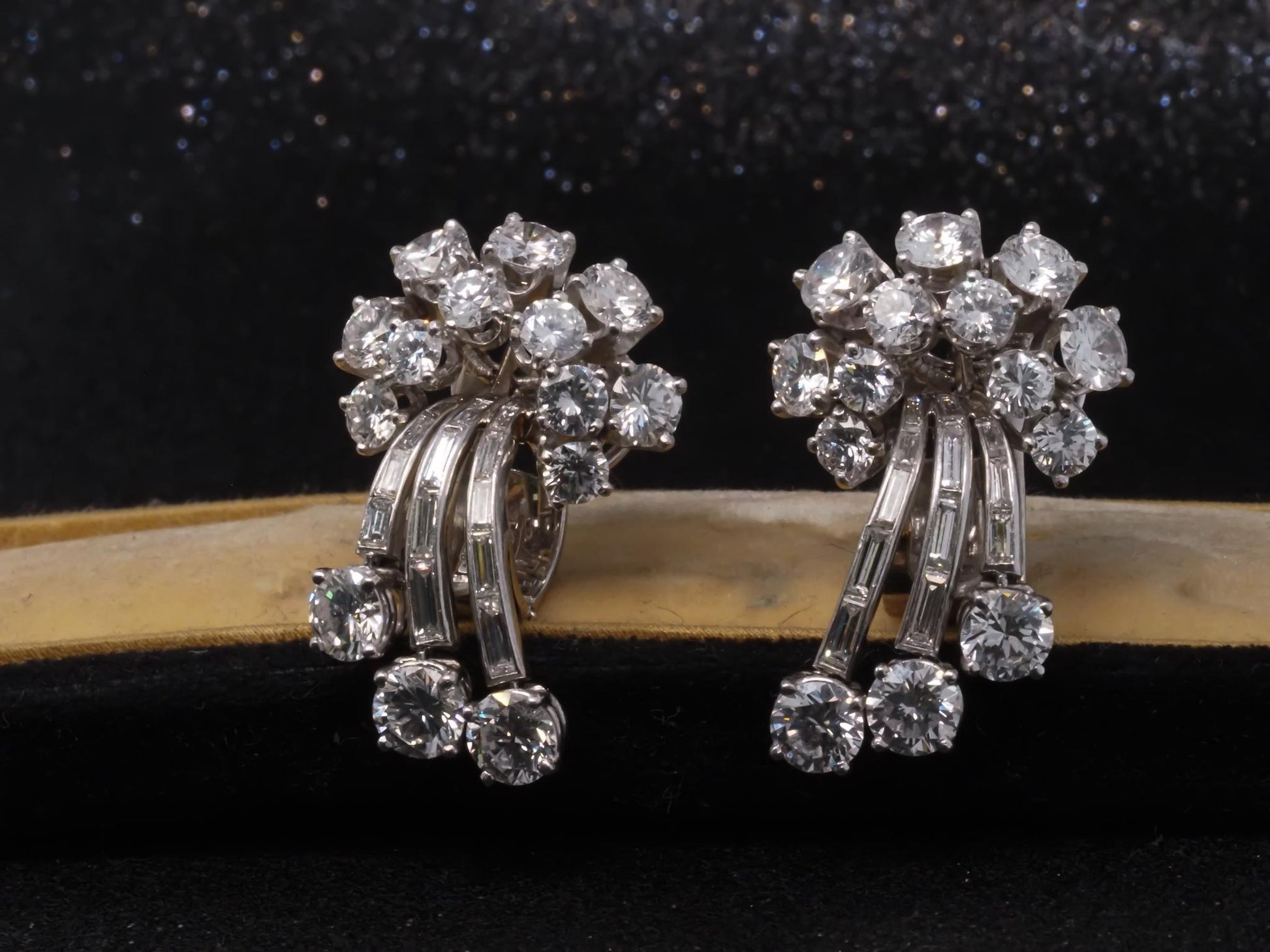 Estate Platinum 7.00ct Round and Step Cut Diamond Waterfall Earrings - VHK#264a