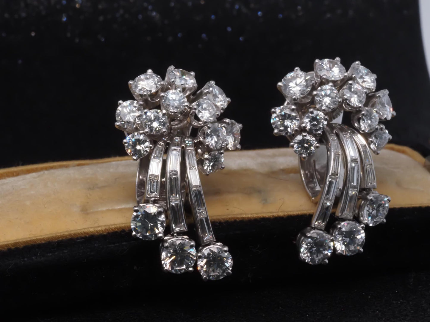 Estate Platinum 7.00ct Round and Step Cut Diamond Waterfall Earrings - VHK#264a