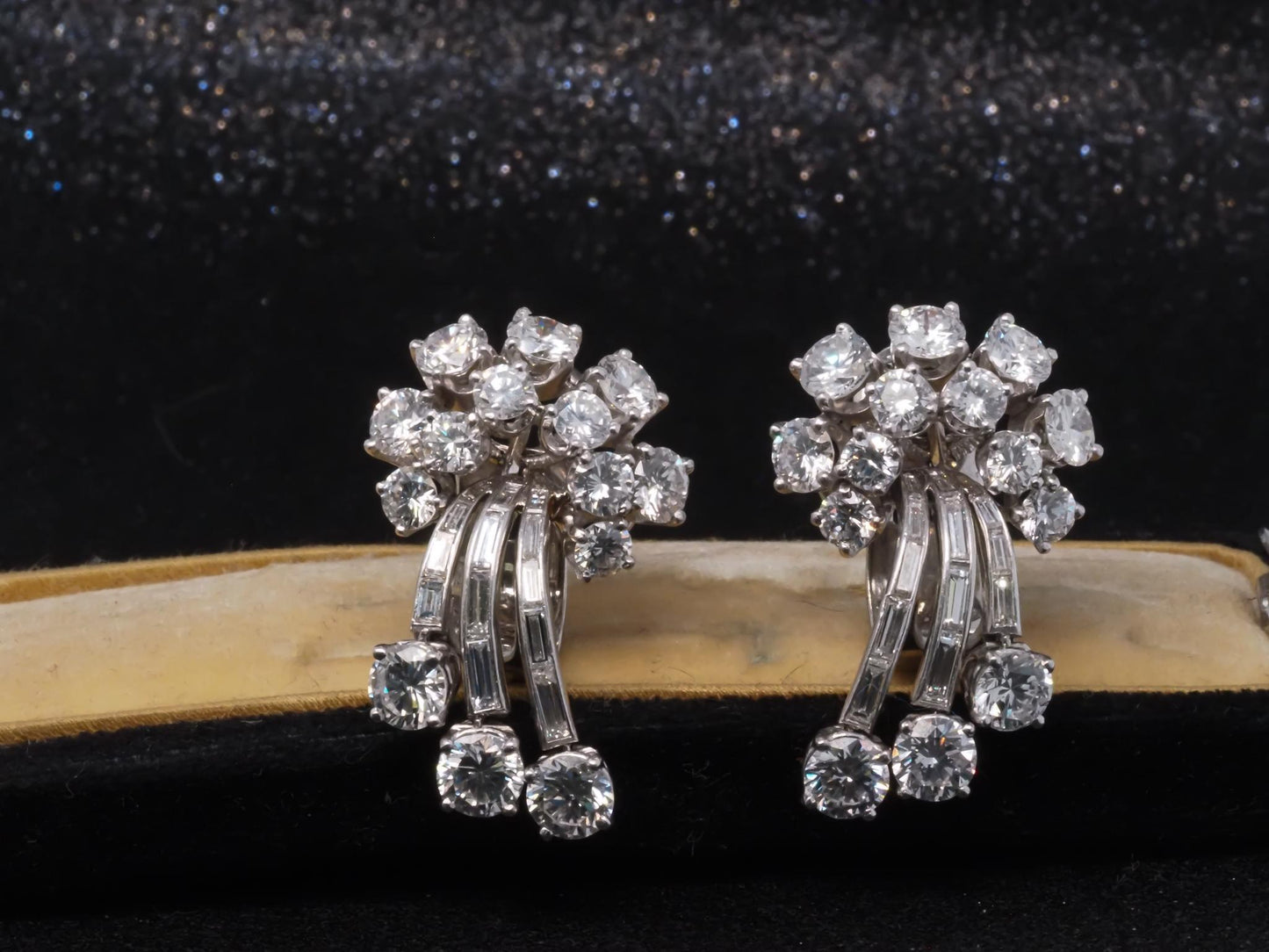 Estate Platinum 7.00ct Round and Step Cut Diamond Waterfall Earrings - VHK#264a