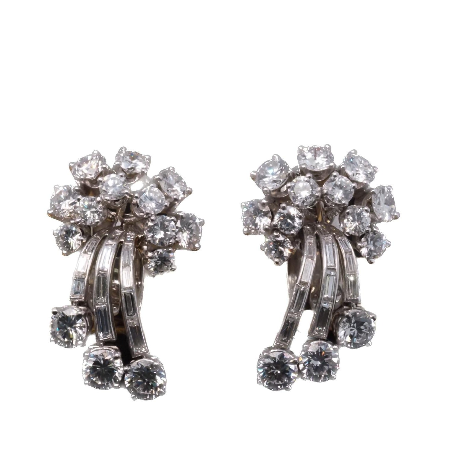 Estate Platinum 7.00ct Round and Step Cut Diamond Waterfall Earrings - VHK#264a