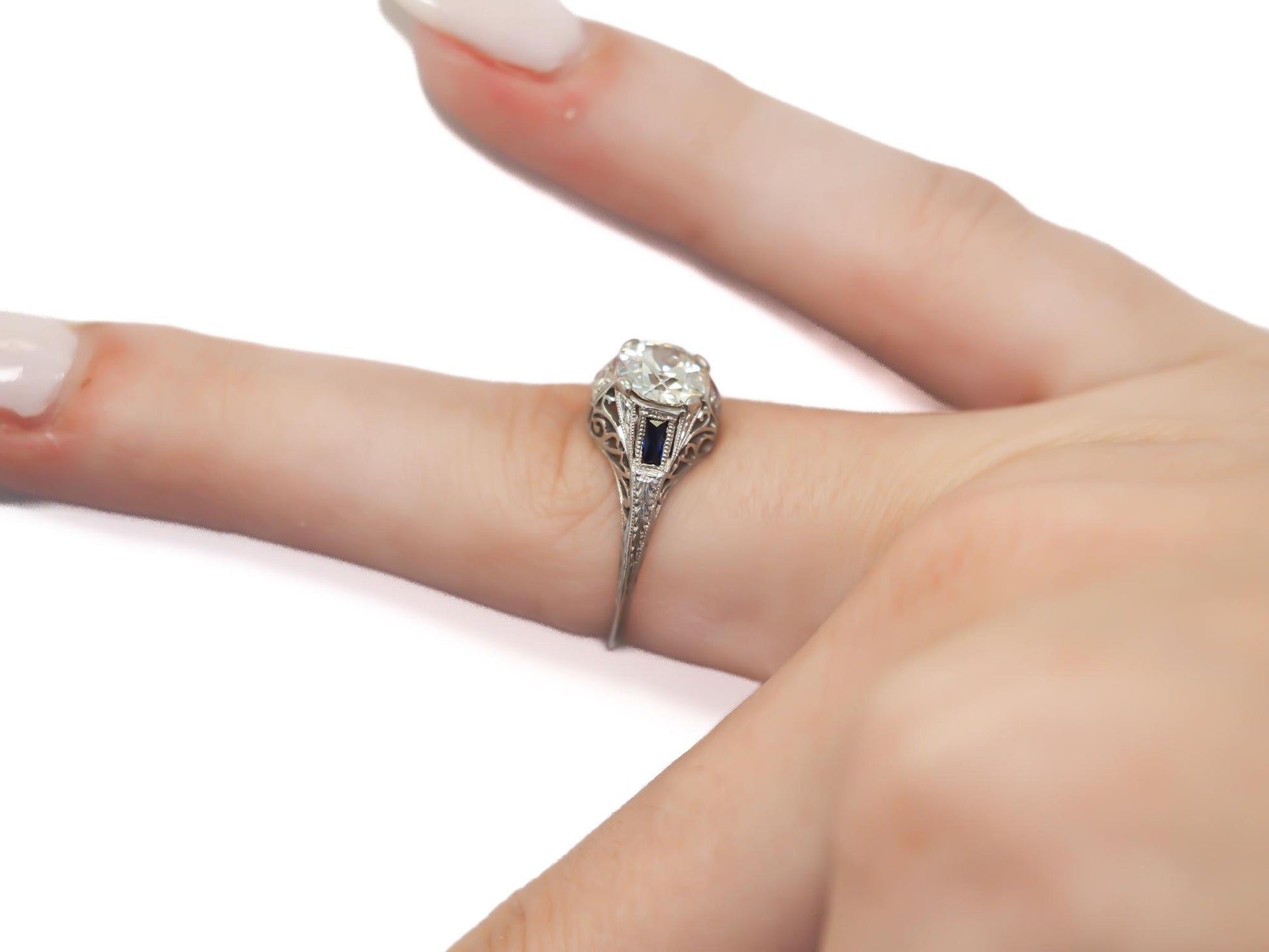 Estate Art Deco Platinum GIA 1.12ct Old European Diamond Ring - VEG#58a