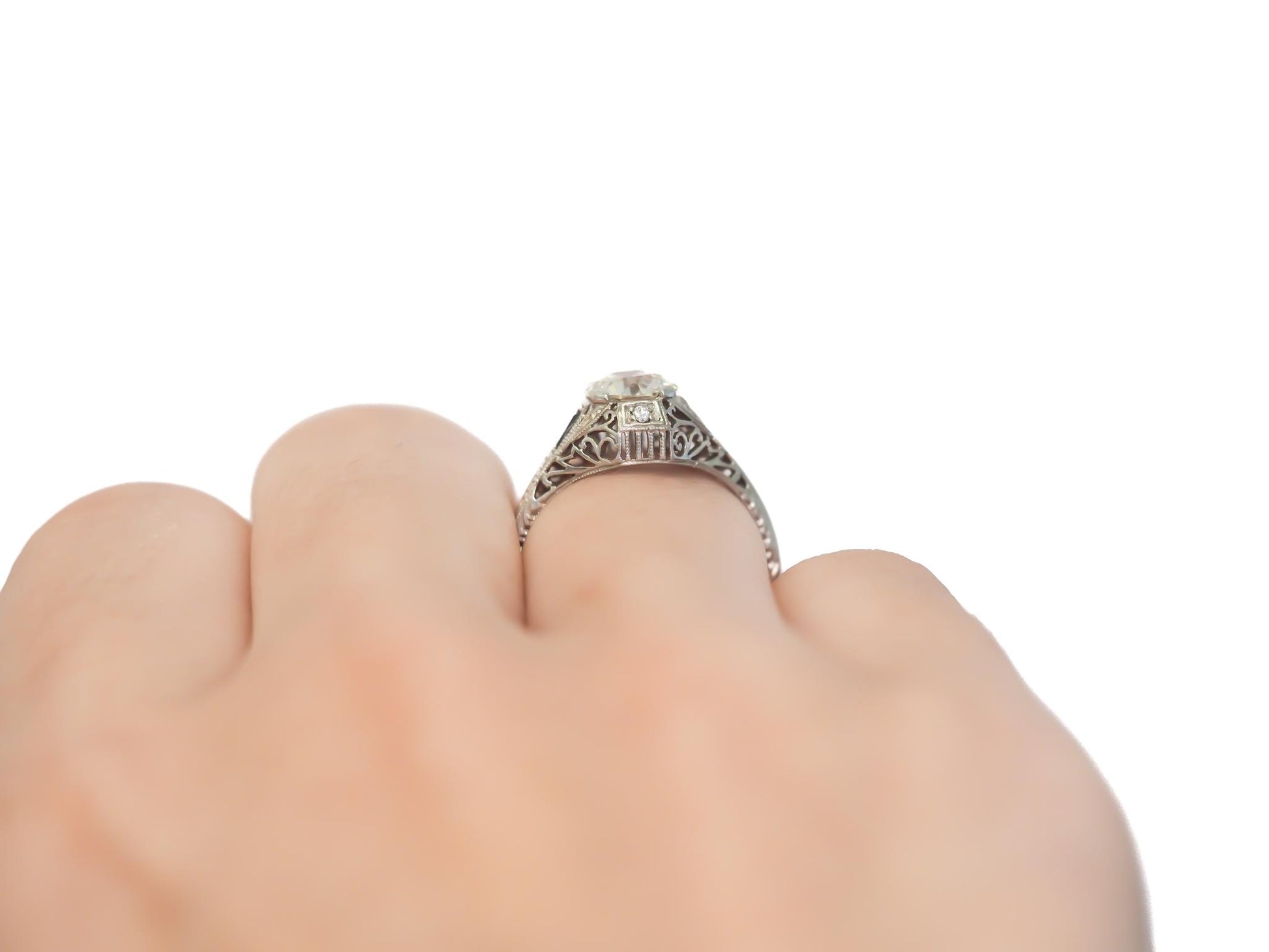 Estate Art Deco Platinum GIA 1.12ct Old European Diamond Ring - VEG#58a