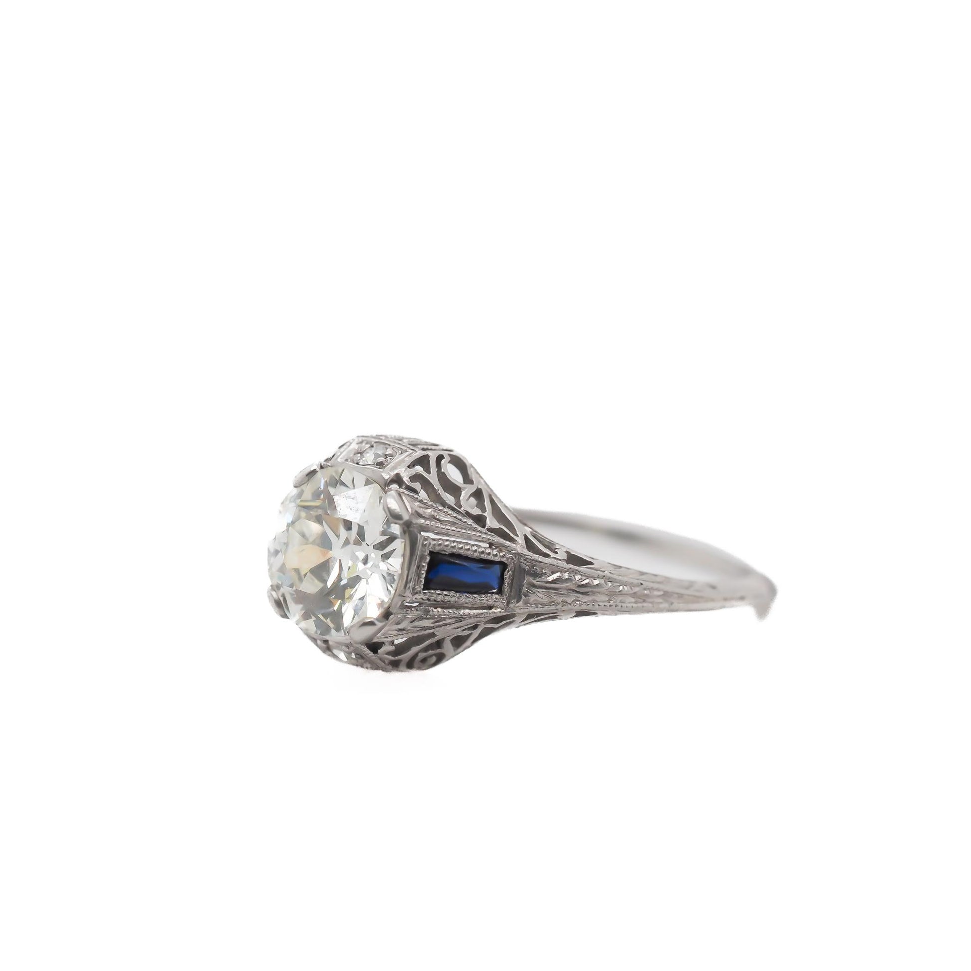 Estate Art Deco Platinum GIA 1.12ct Old European Diamond Ring - VEG#58a