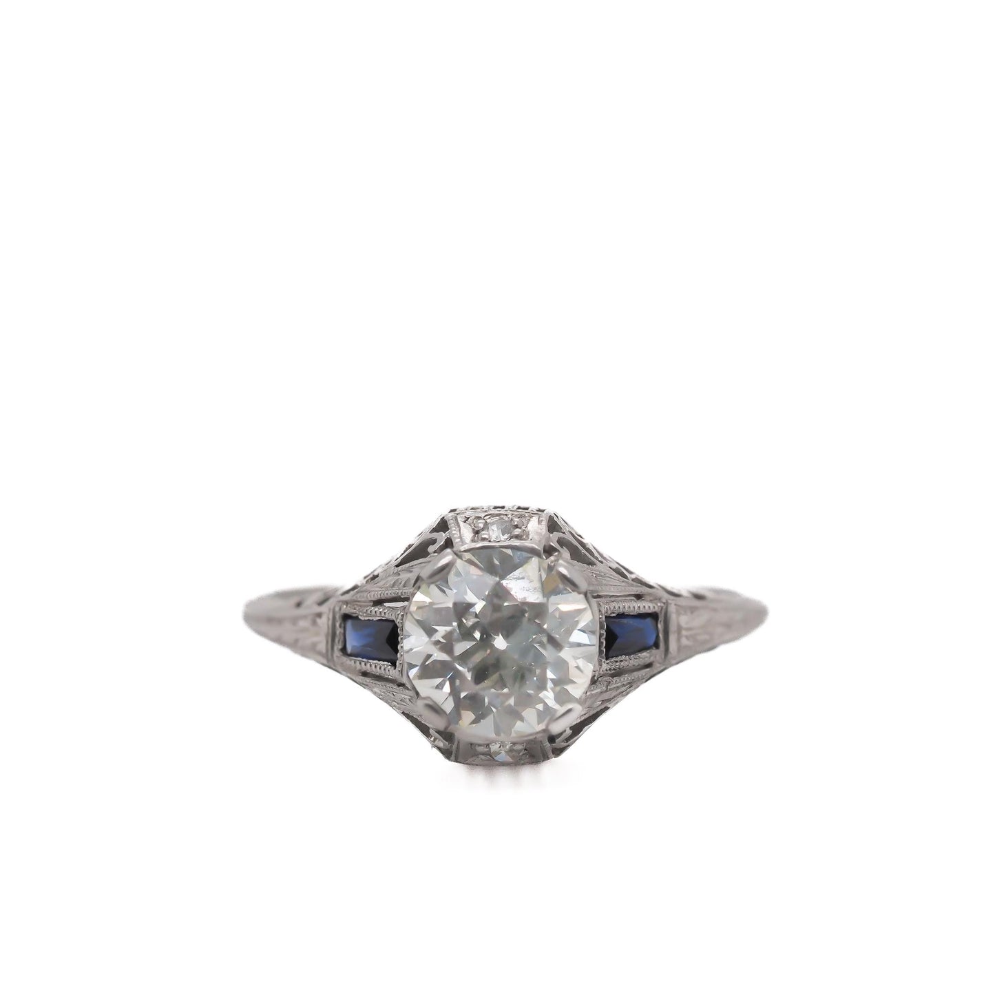 Estate Art Deco Platinum GIA 1.12ct Old European Diamond Ring - VEG#58a