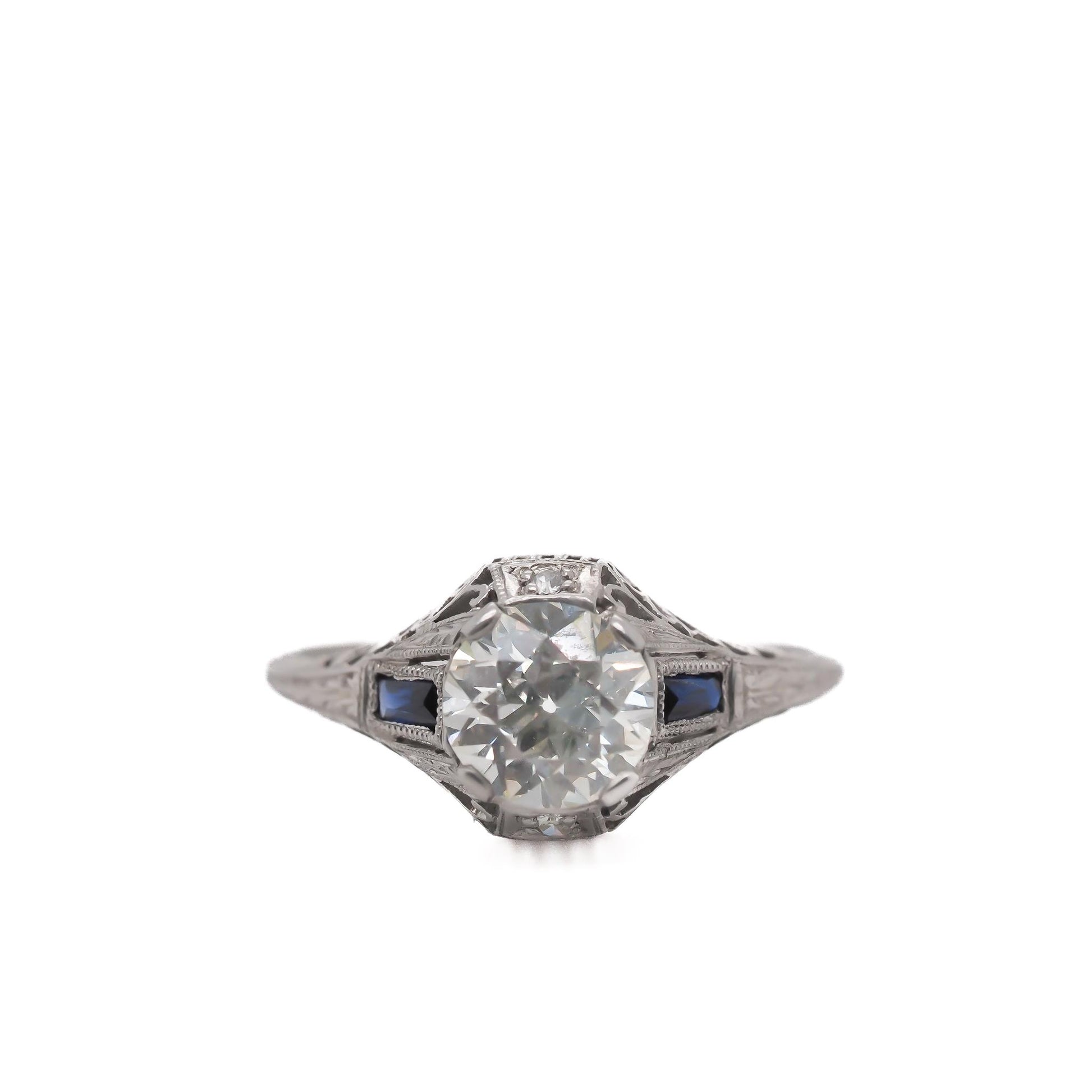 Estate Art Deco Platinum GIA 1.12ct Old European Diamond Ring - VEG#58a