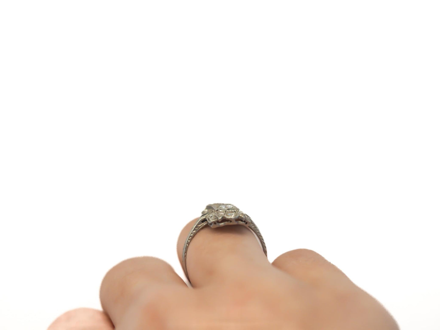 Circa 1920s Art Deco Platinum Diamond and Emerald Ring - VEG#47b