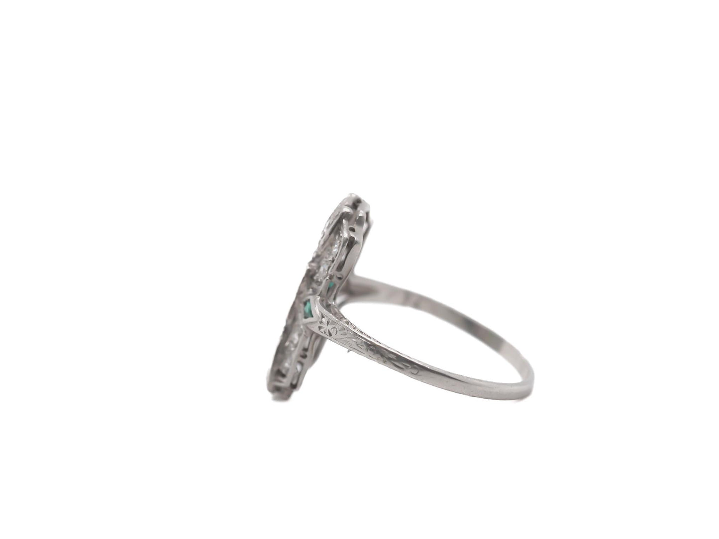 Circa 1920s Art Deco Platinum Diamond and Emerald Ring - VEG#47b