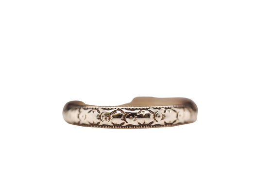 Vintage 18K White Gold Engraved Wedding Band - VHK#630