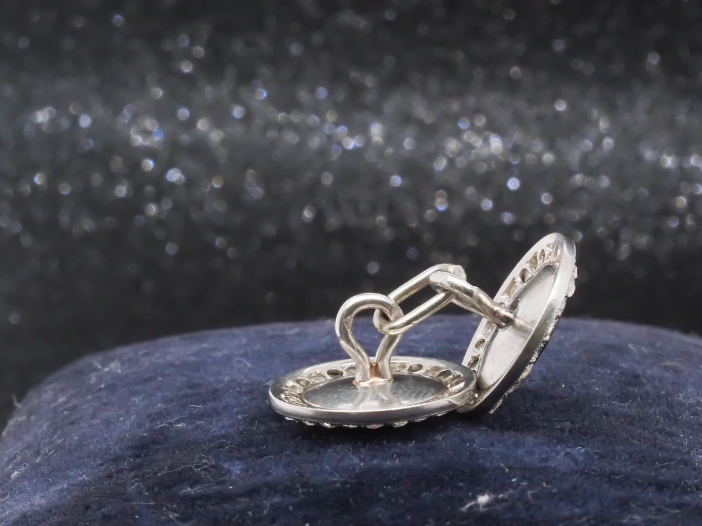 Estate Art Deco Platinum French Onyx and Diamond Cufflinks - VHK#652A