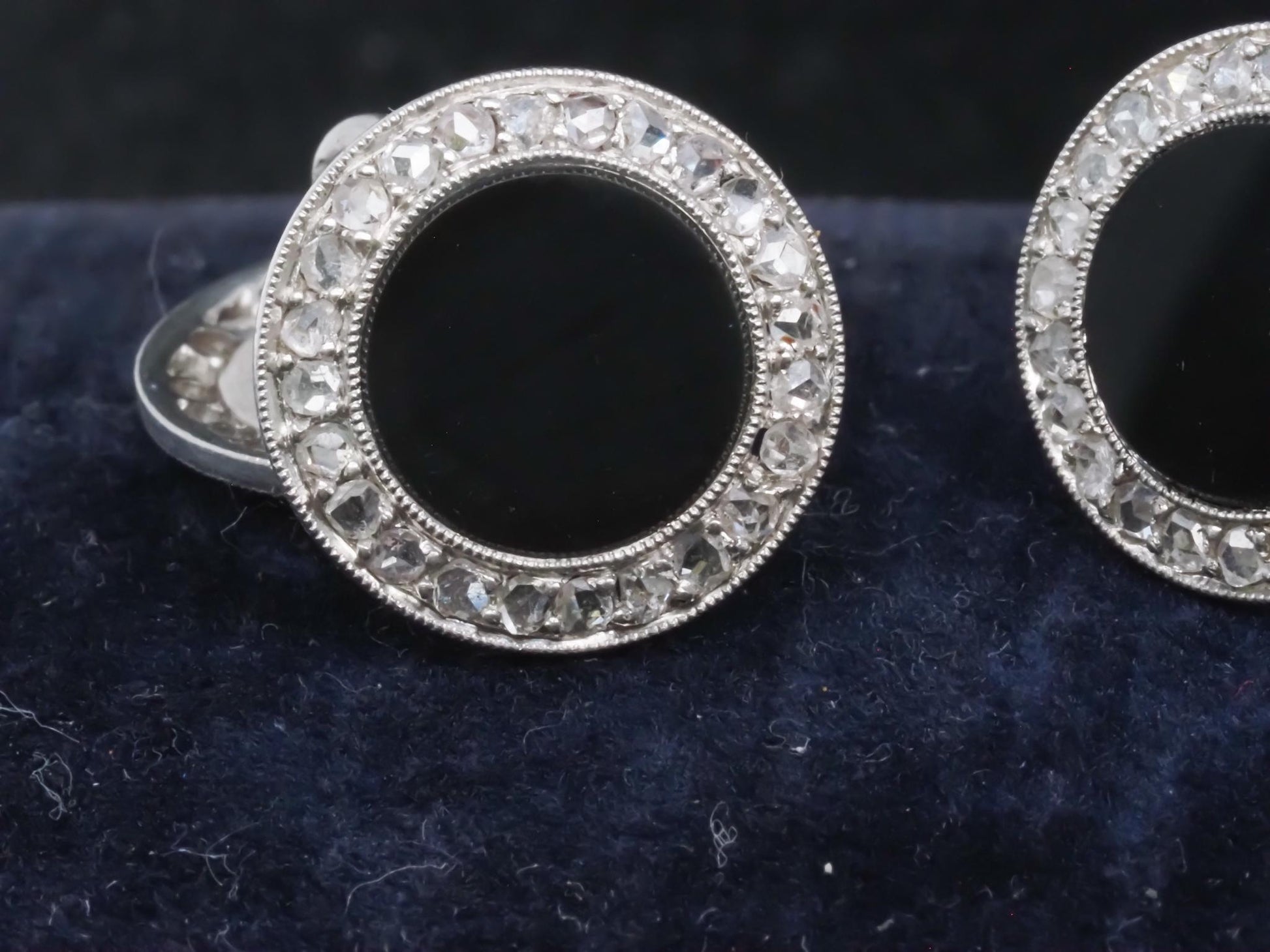 Estate Art Deco Platinum French Onyx and Diamond Cufflinks - VHK#652A