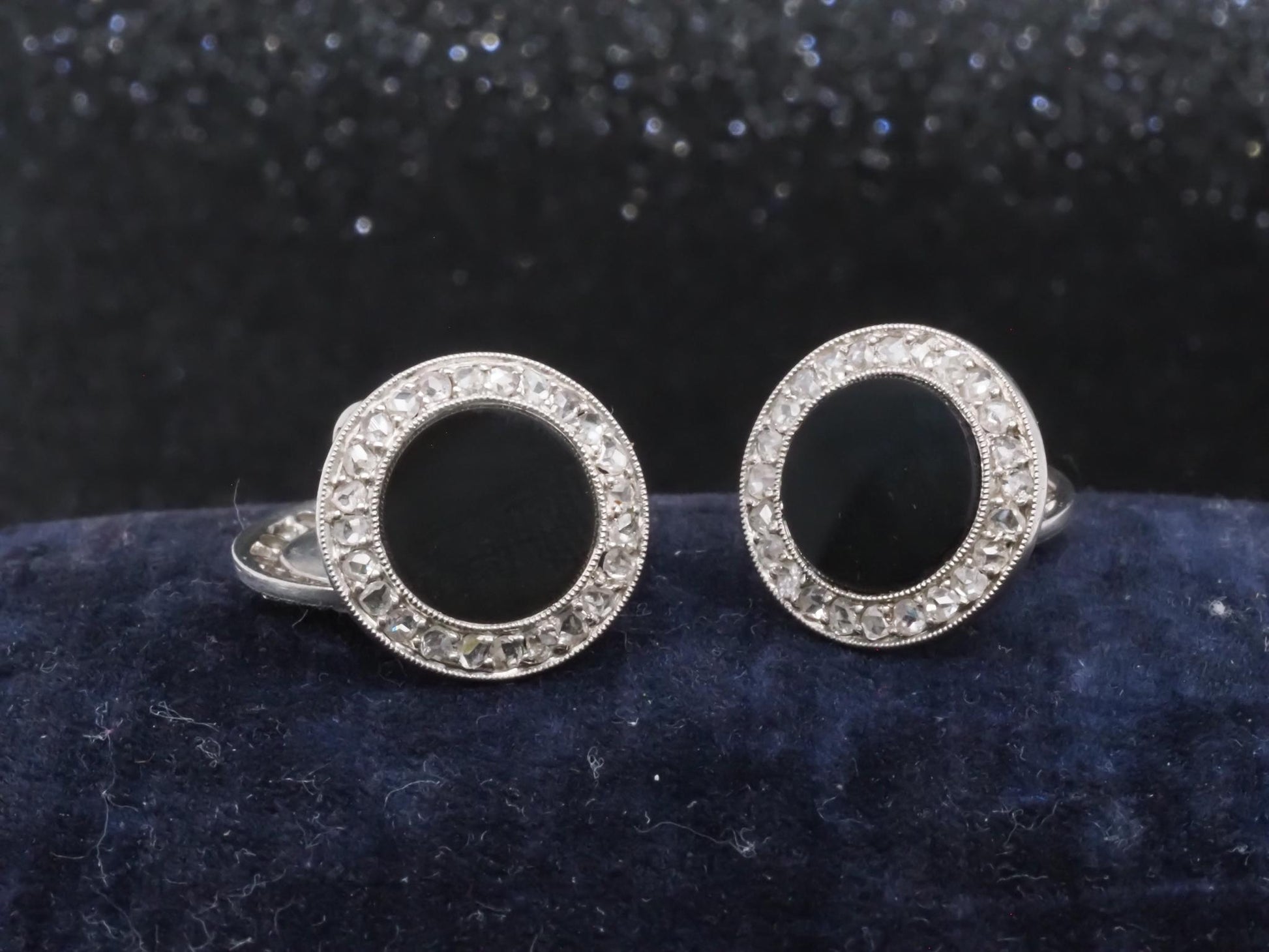 Estate Art Deco Platinum French Onyx and Diamond Cufflinks - VHK#652A