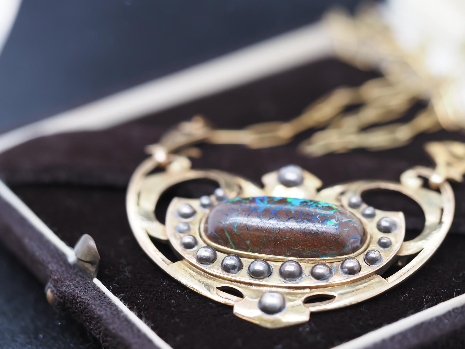 Estate Arts & Crafts Era “JAMES WINN” Opal Necklace 18K Yellow Gold - VHK#182c