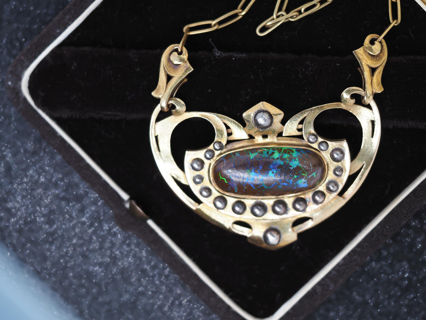 Estate Arts & Crafts Era “JAMES WINN” Opal Necklace 18K Yellow Gold - VHK#182c