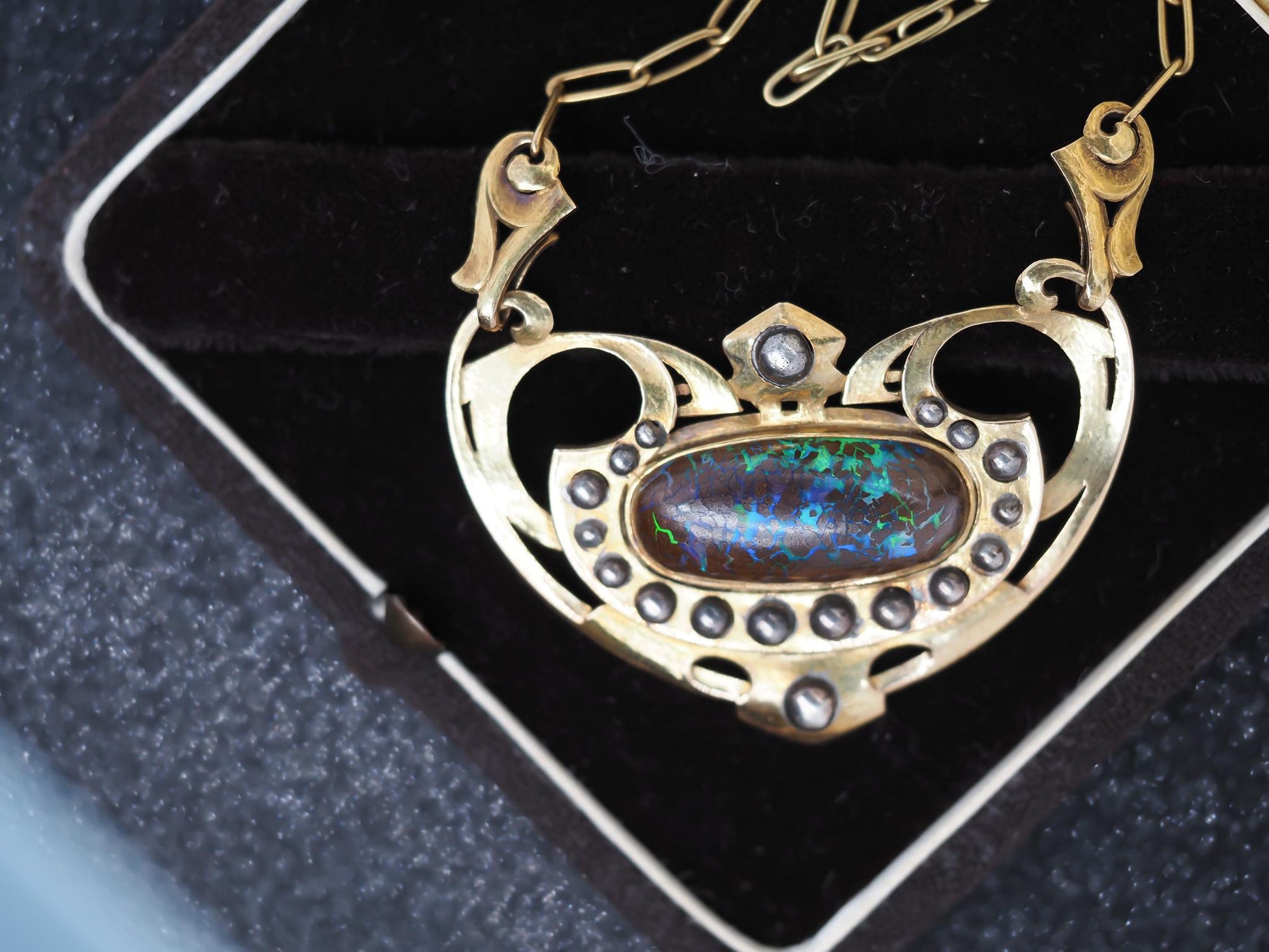 Estate Arts & Crafts Era “JAMES WINN” Opal Necklace 18K Yellow Gold - VHK#182c