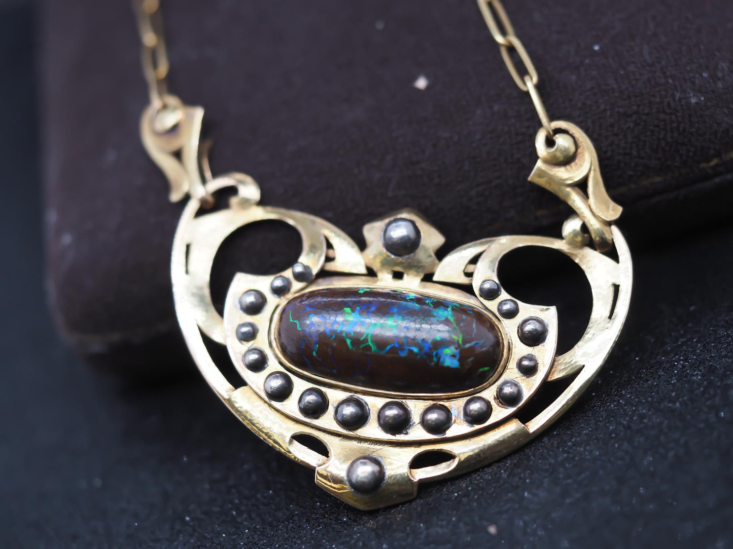 Estate Arts & Crafts Era “JAMES WINN” Opal Necklace 18K Yellow Gold - VHK#182c