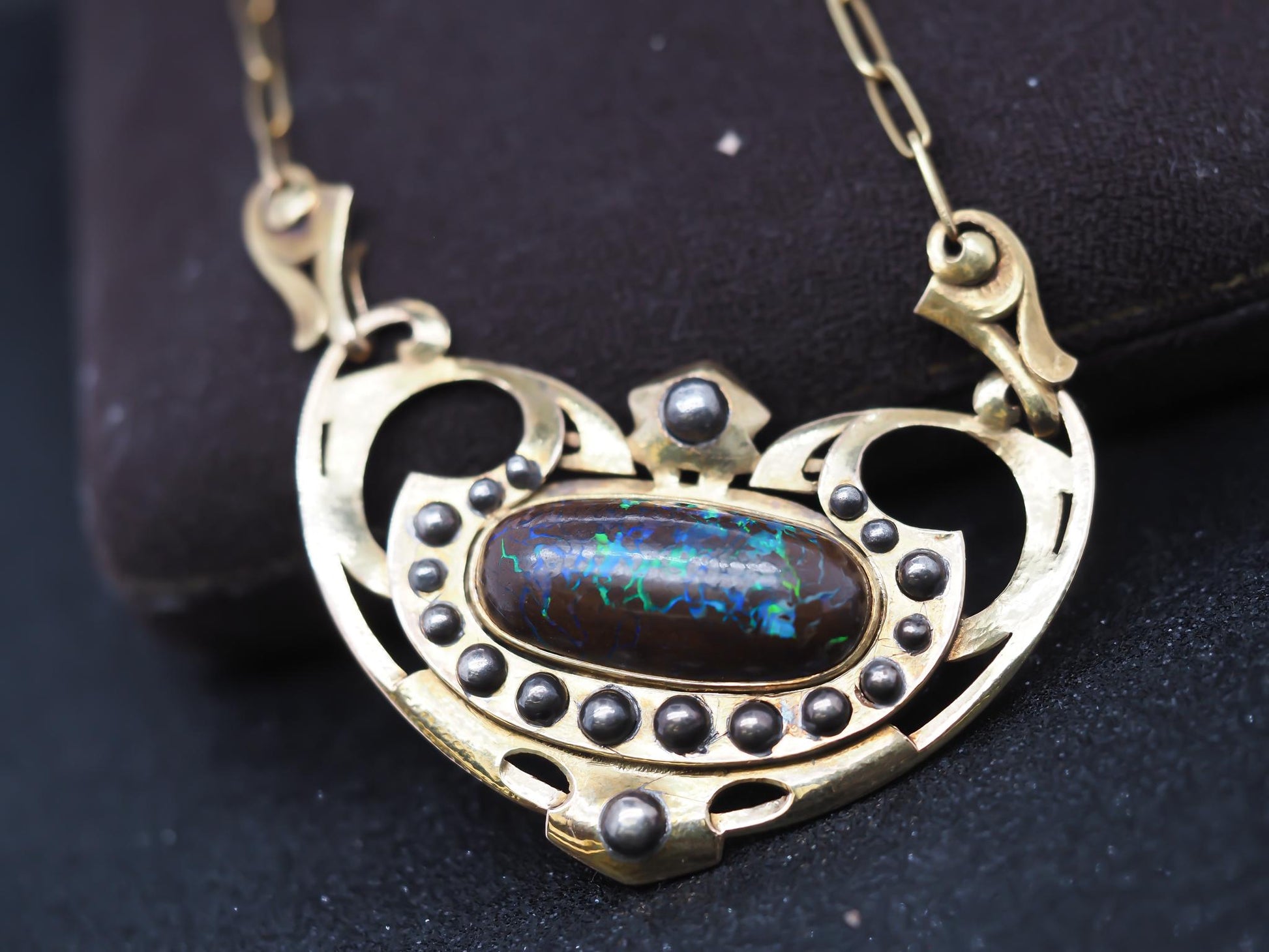 Estate Arts & Crafts Era “JAMES WINN” Opal Necklace 18K Yellow Gold - VHK#182c