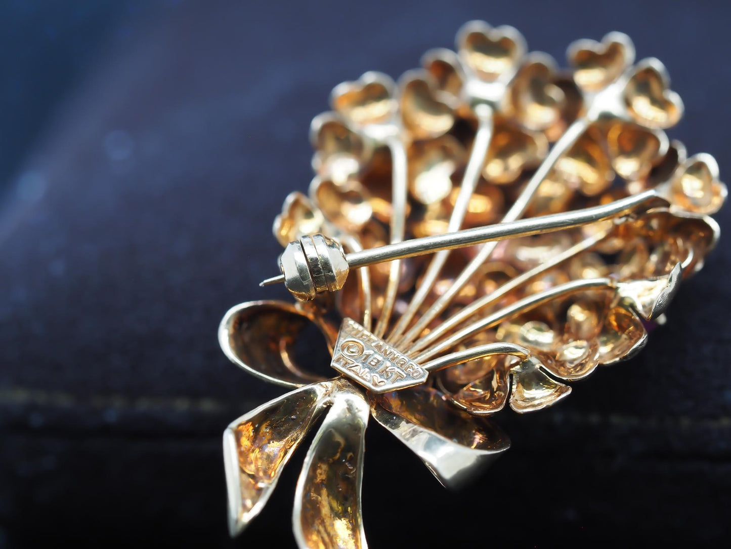 Estate Tiffany & Co. 18K Ruby Flower Ribbon Brooch - VHK#286A