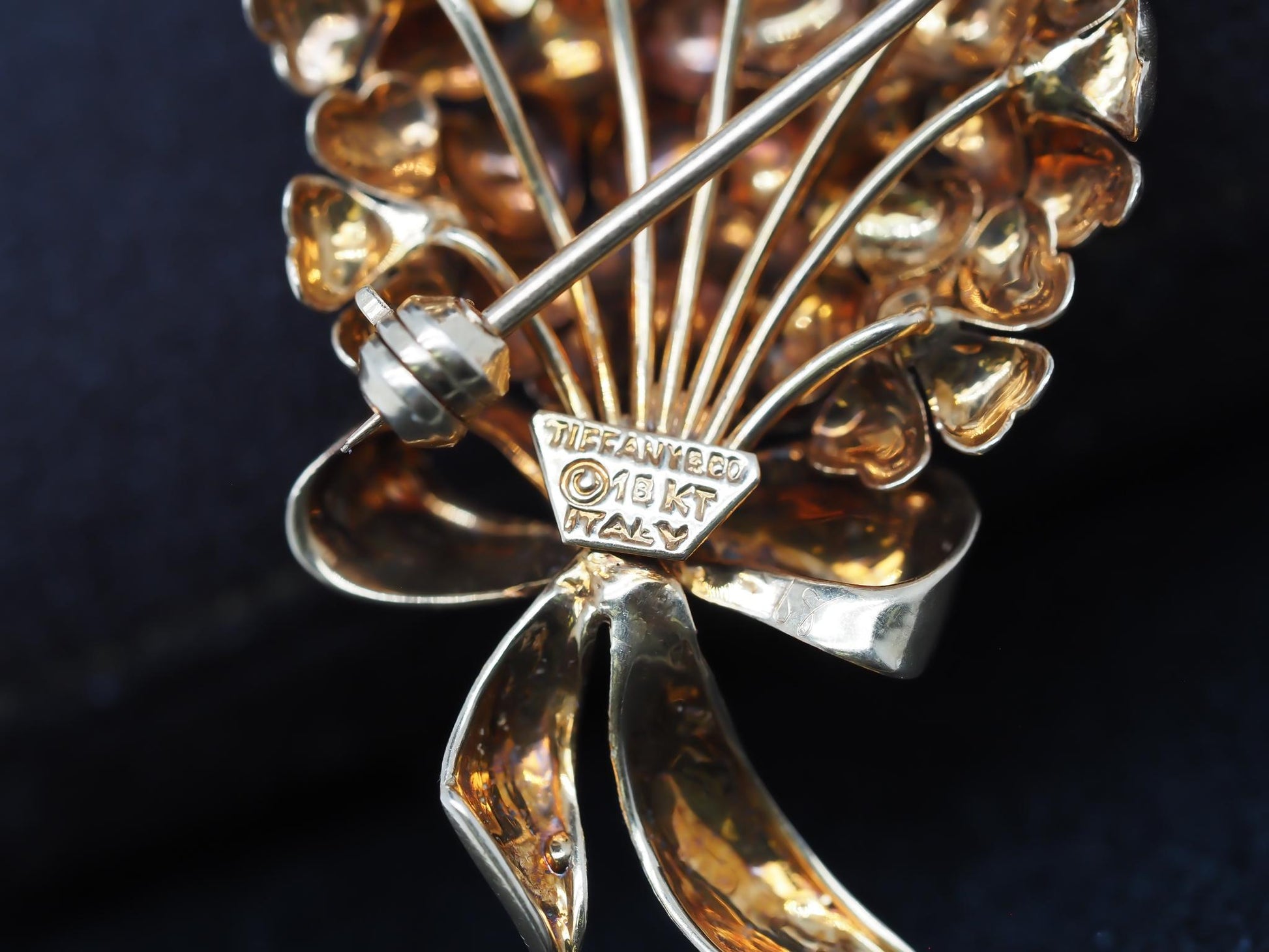 Estate Tiffany & Co. 18K Ruby Flower Ribbon Brooch - VHK#286A