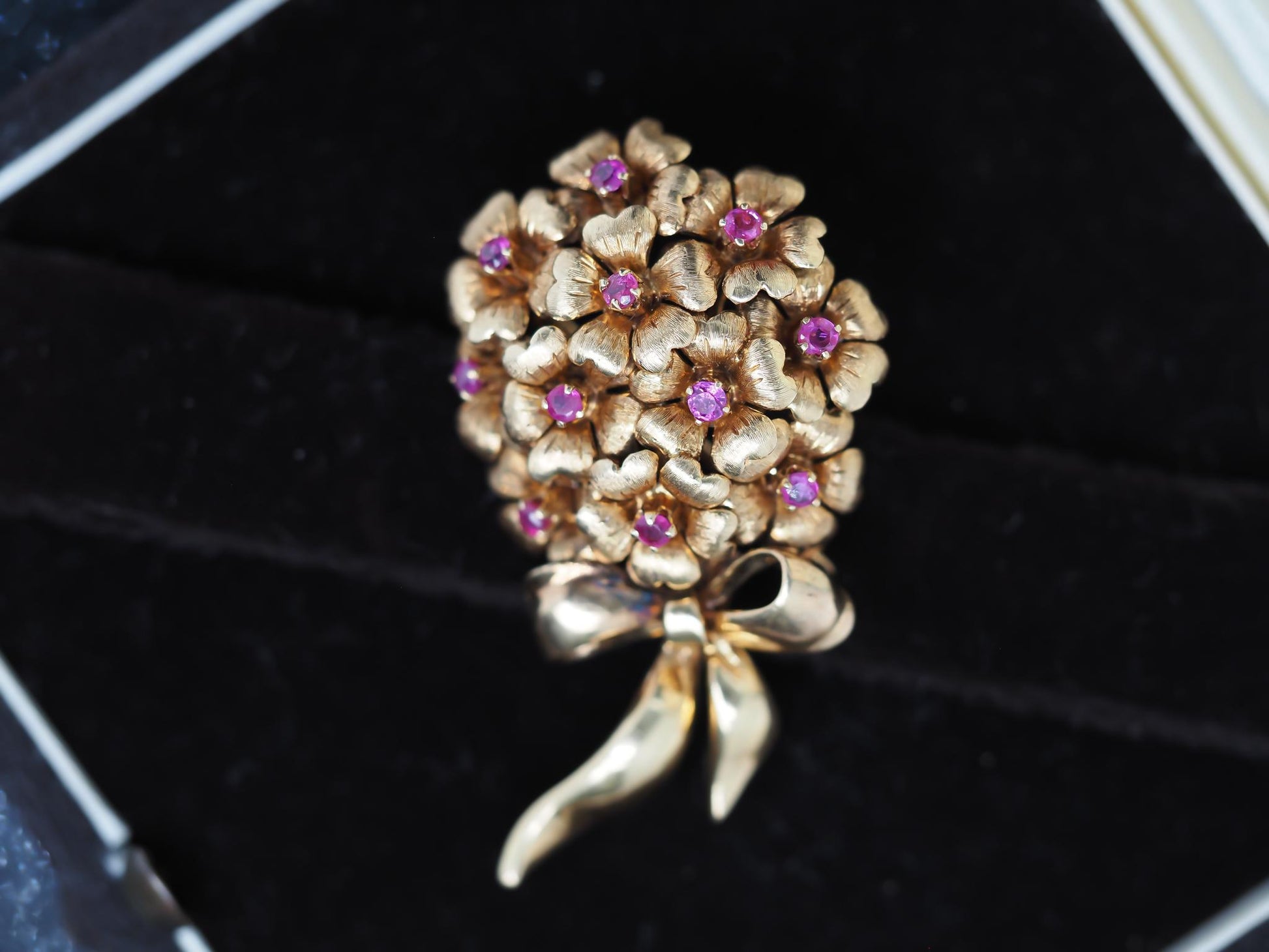 Estate Tiffany & Co. 18K Ruby Flower Ribbon Brooch - VHK#286A