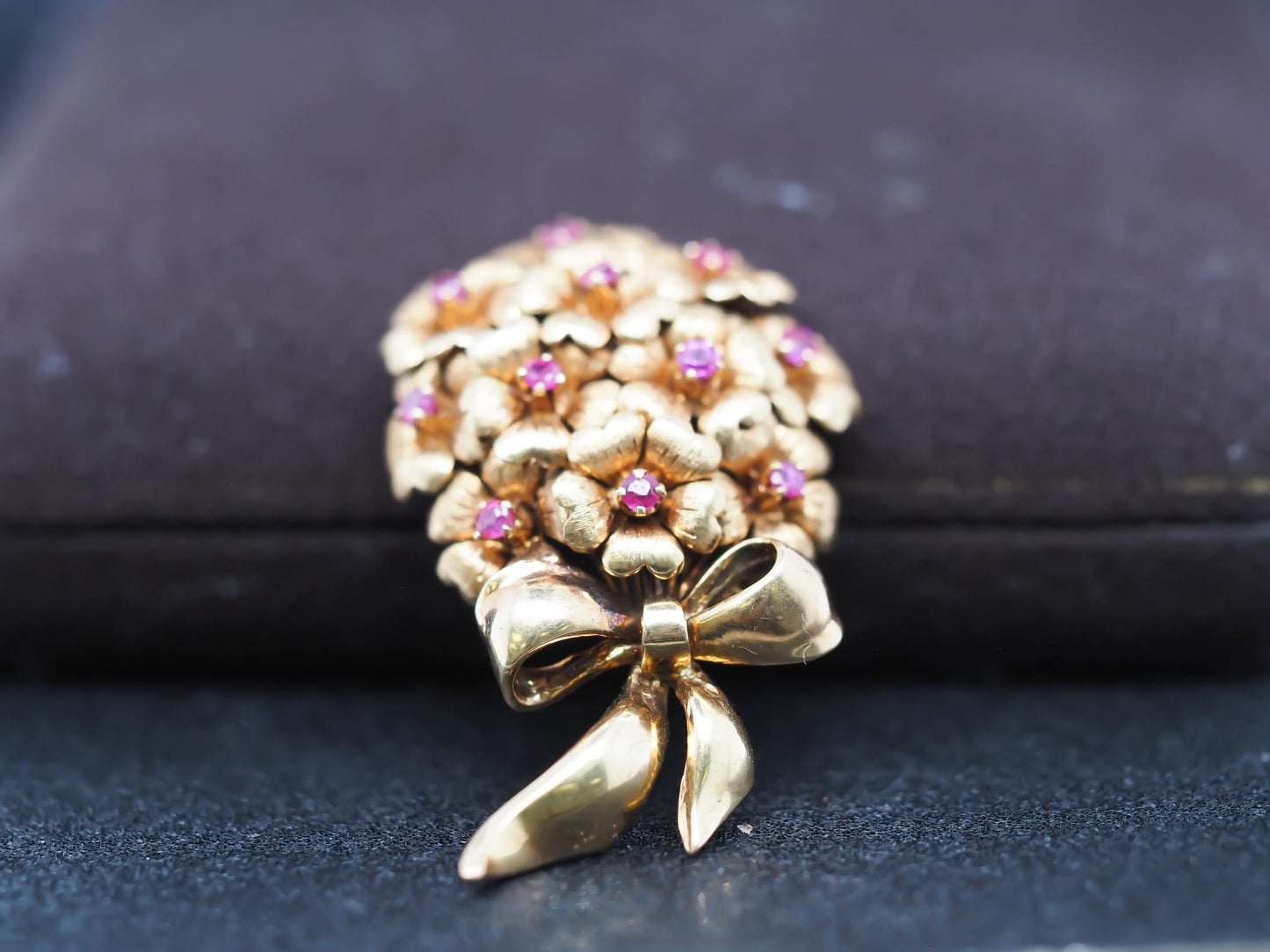 Estate Tiffany & Co. 18K Ruby Flower Ribbon Brooch - VHK#286A