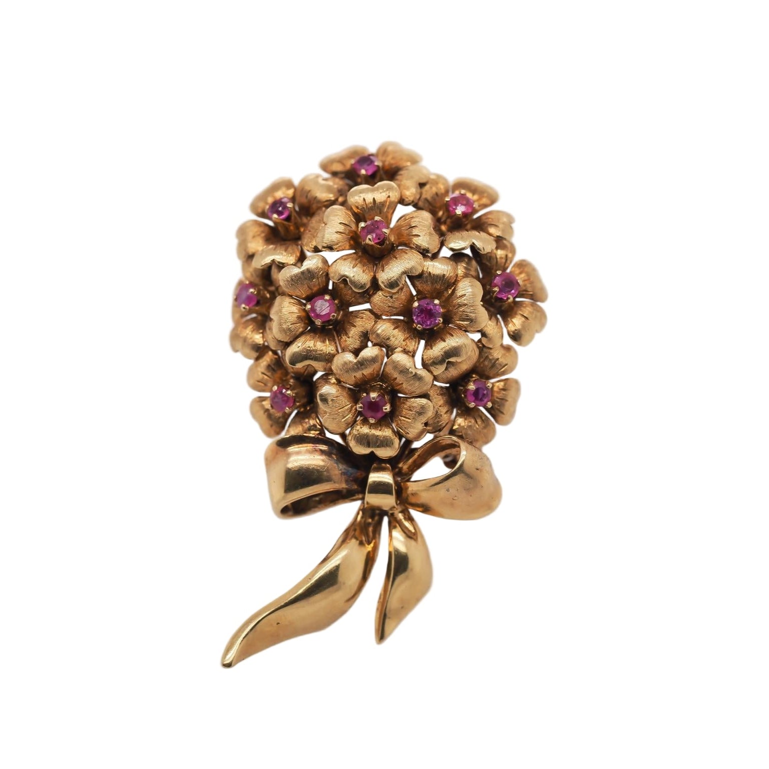 Estate Tiffany & Co. 18K Ruby Flower Ribbon Brooch - VHK#286A