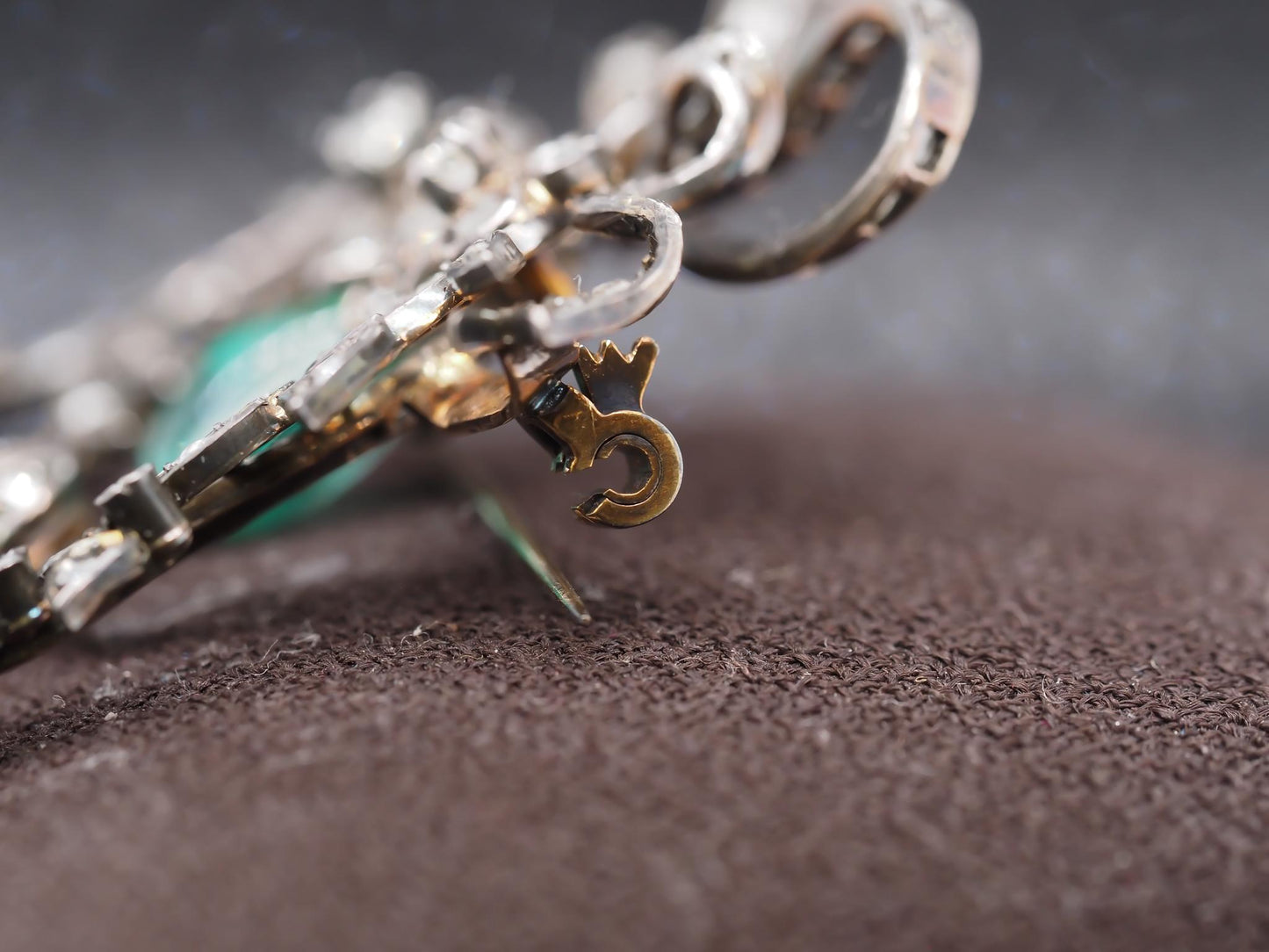 Estate Victorian Drop Emerald and Diamond Royal Brooch