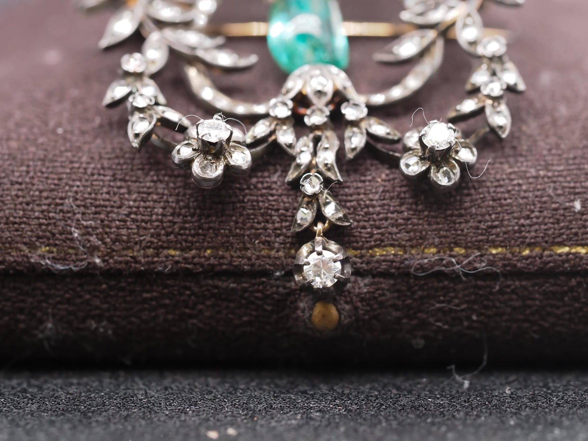 Estate Victorian Drop Emerald and Diamond Royal Brooch