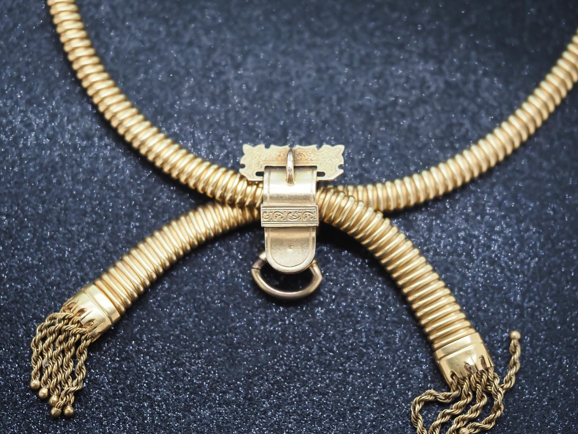 Estate Victorian Tubogas Tassel Necklace in 18K Yellow Gold with Pendant